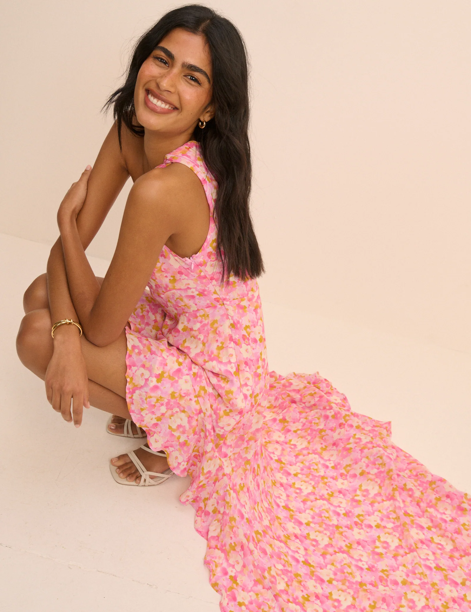 Pink Floral Ruched Edie High-Low Mini Dress - Image 6