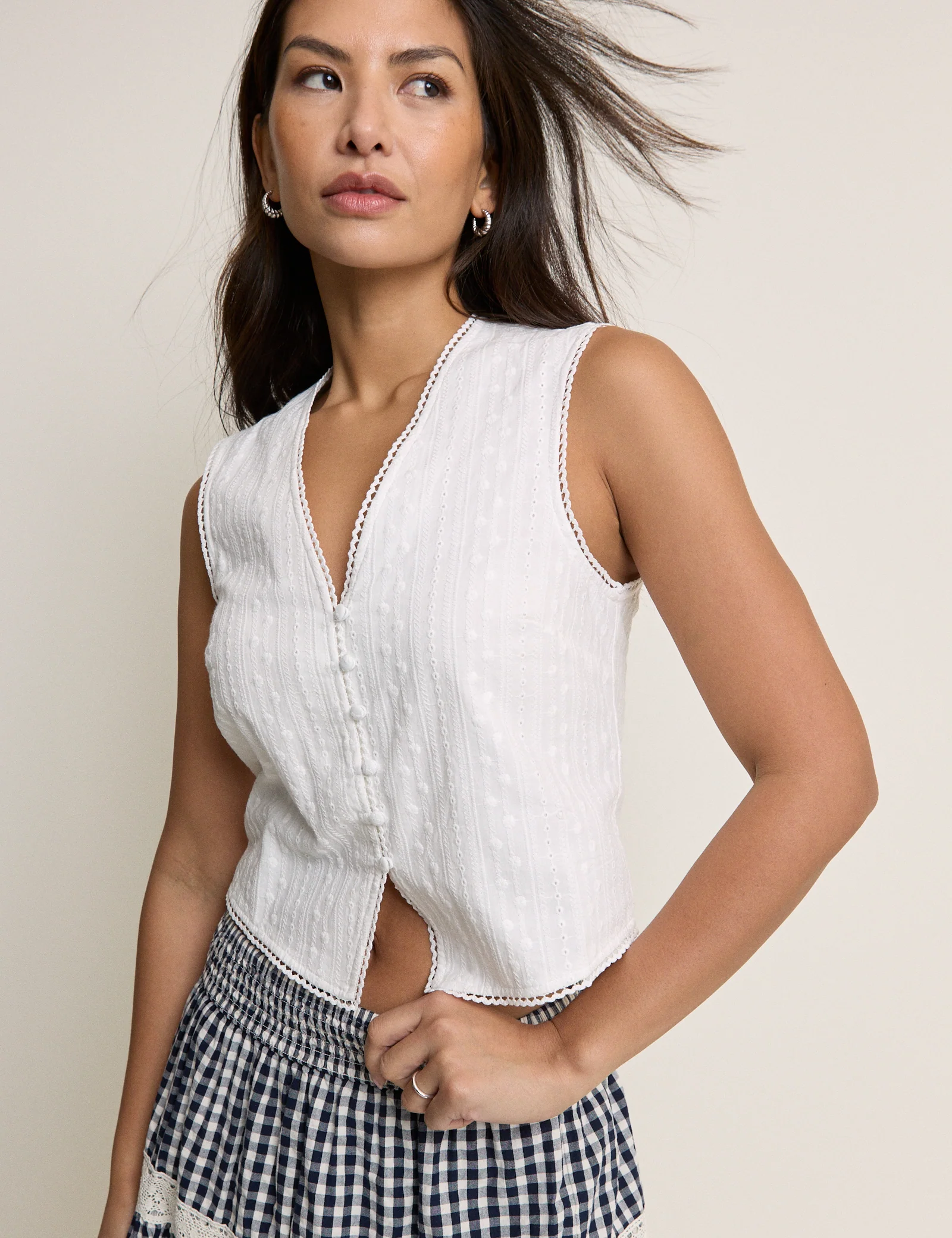 White Broderie Anglaise Sleeveless Eliza Top - Image 4