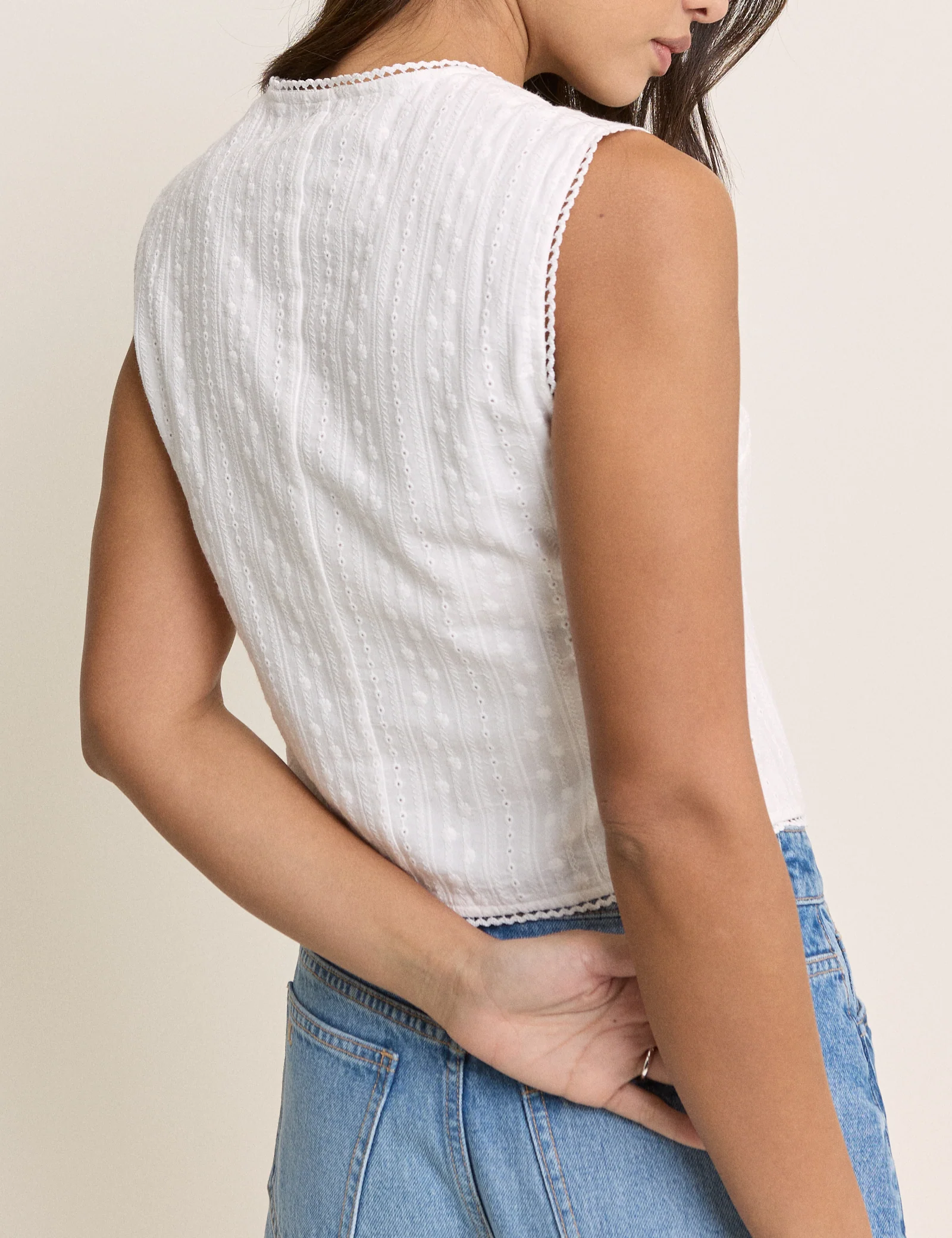 White Broderie Anglaise Sleeveless Eliza Top - Image 5