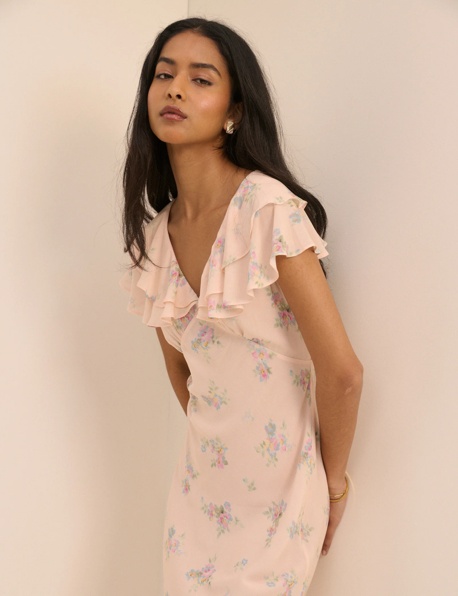 Blush Pink Floral Ellen Midi Dress - Image 4