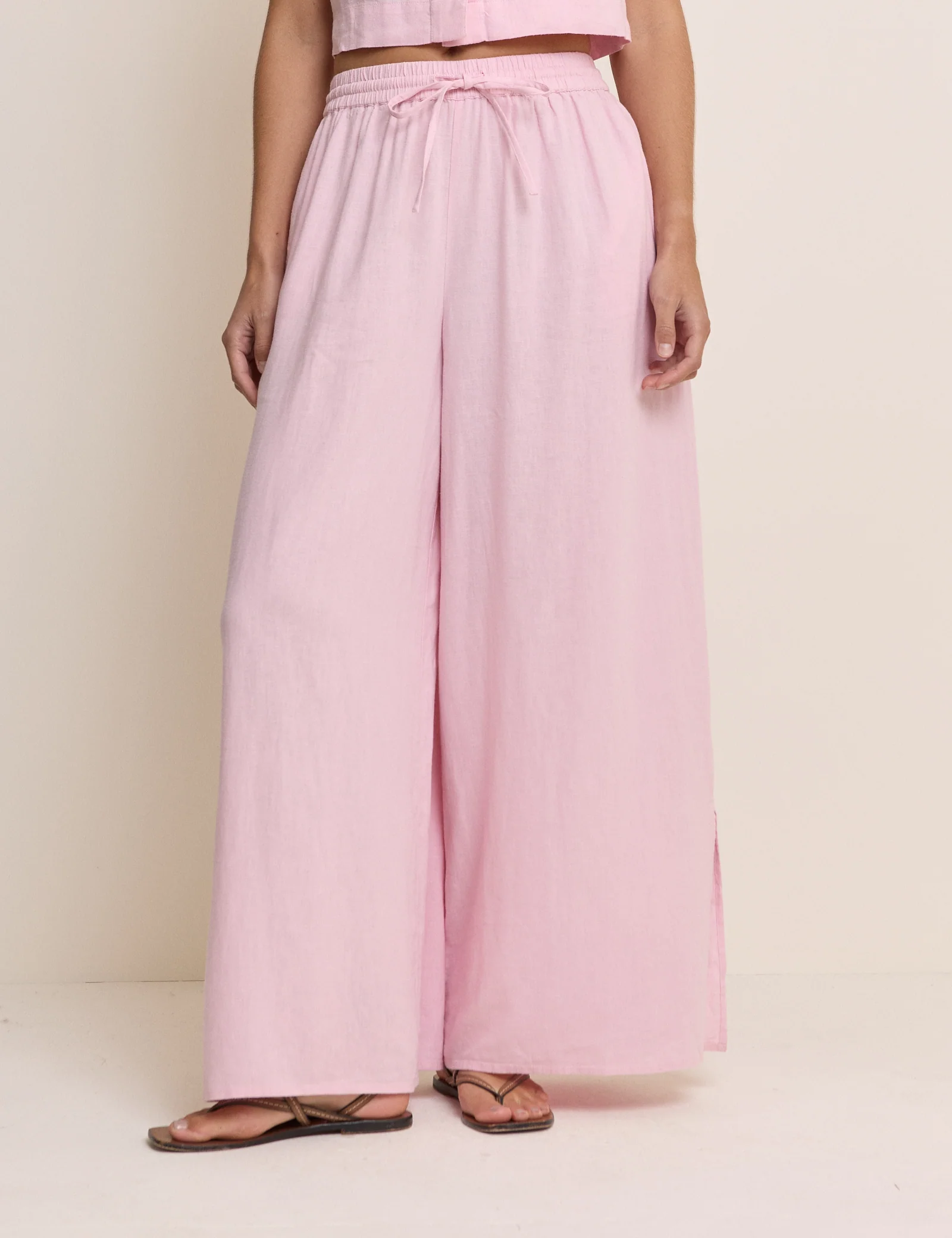 Baby Pink Linen-Blend Elstow Side Split Trousers - Image 2
