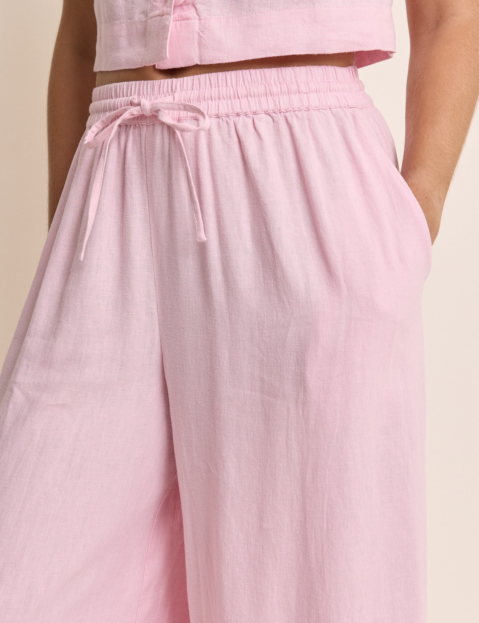 Baby Pink Linen-Blend Elstow Side Split Trousers - Image 4