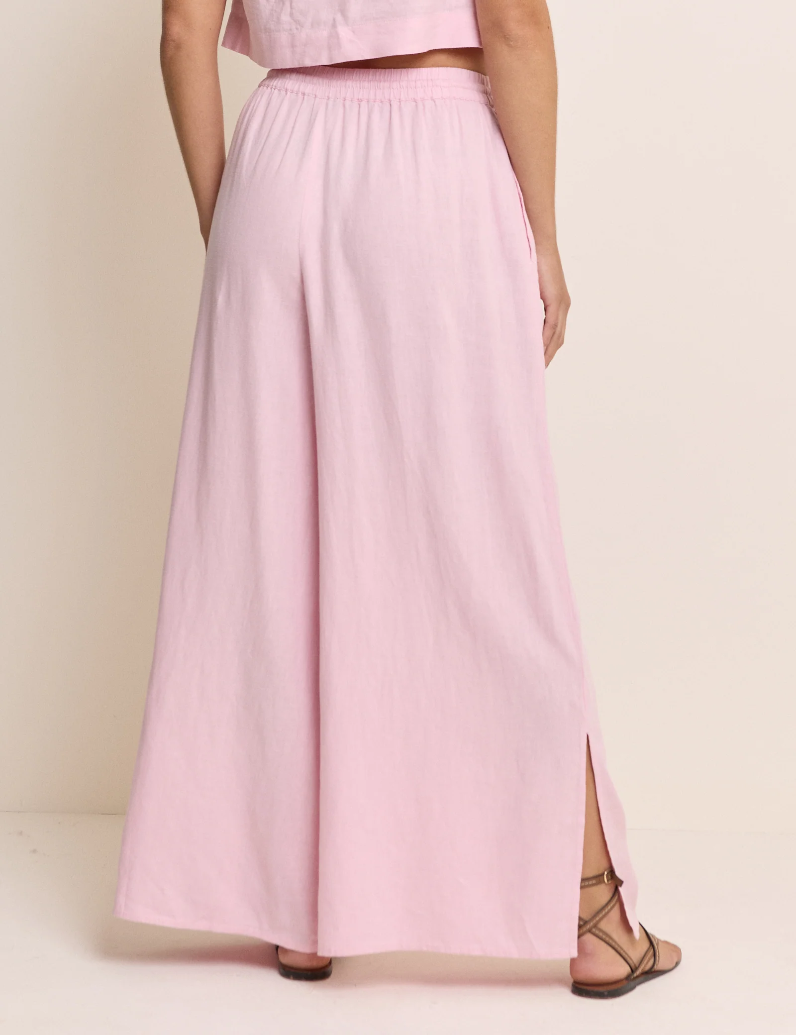 Baby Pink Linen-Blend Elstow Side Split Trousers - Image 5