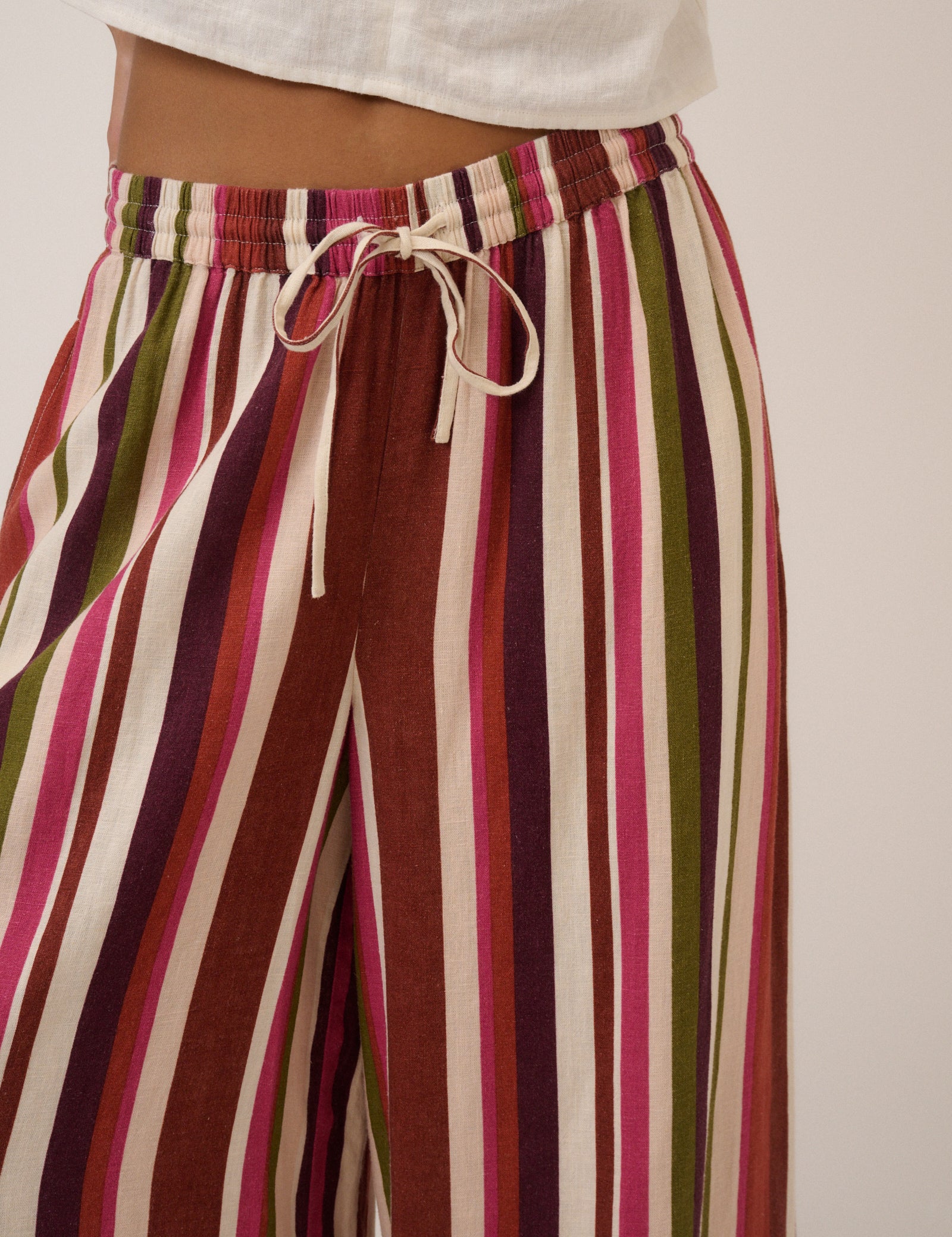 Multi-Coloured Striped Split Hem Wide Leg Trousers - Image 2