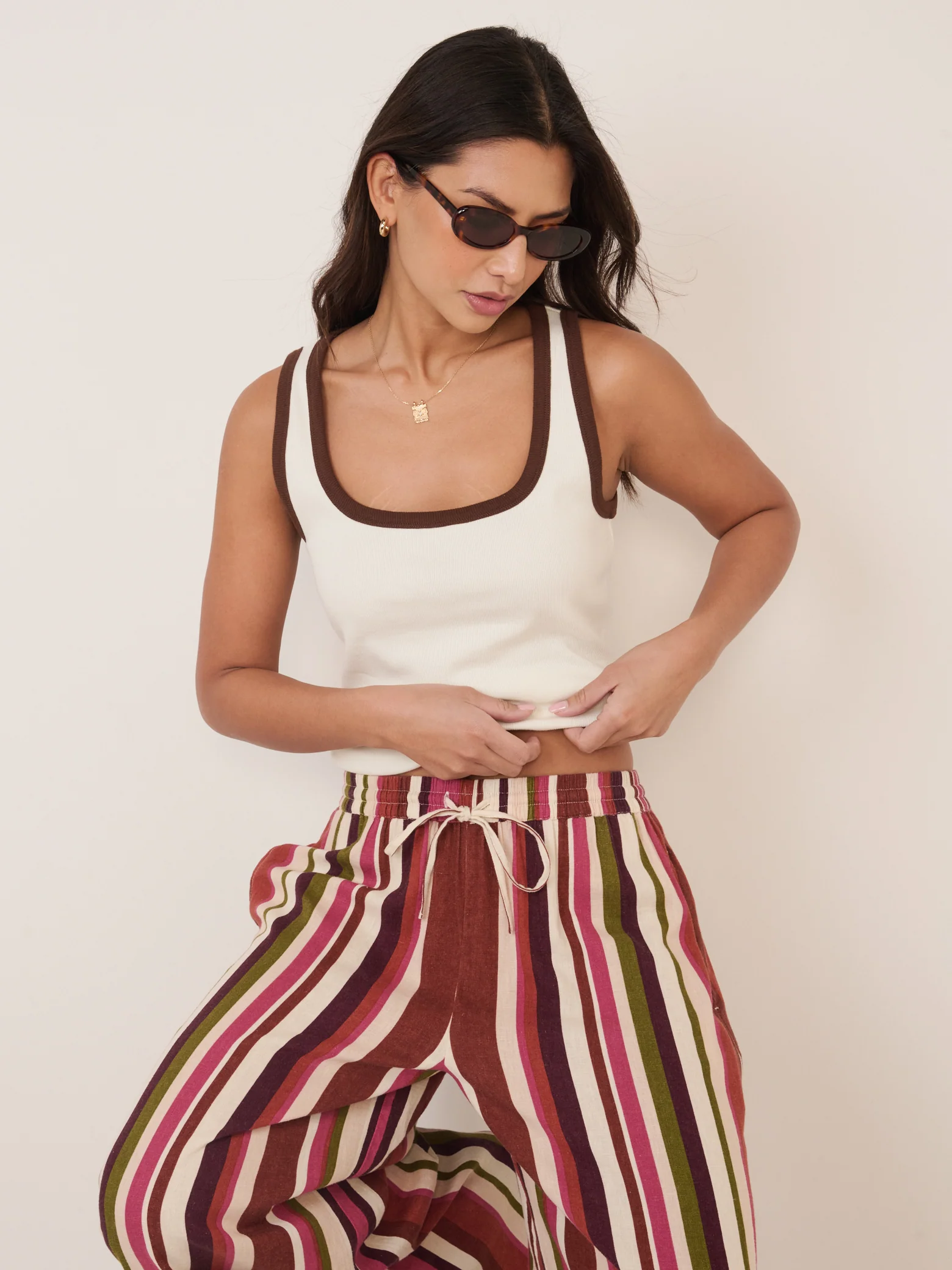 Multi-Coloured Striped Split Hem Wide Leg Trousers - Image 4