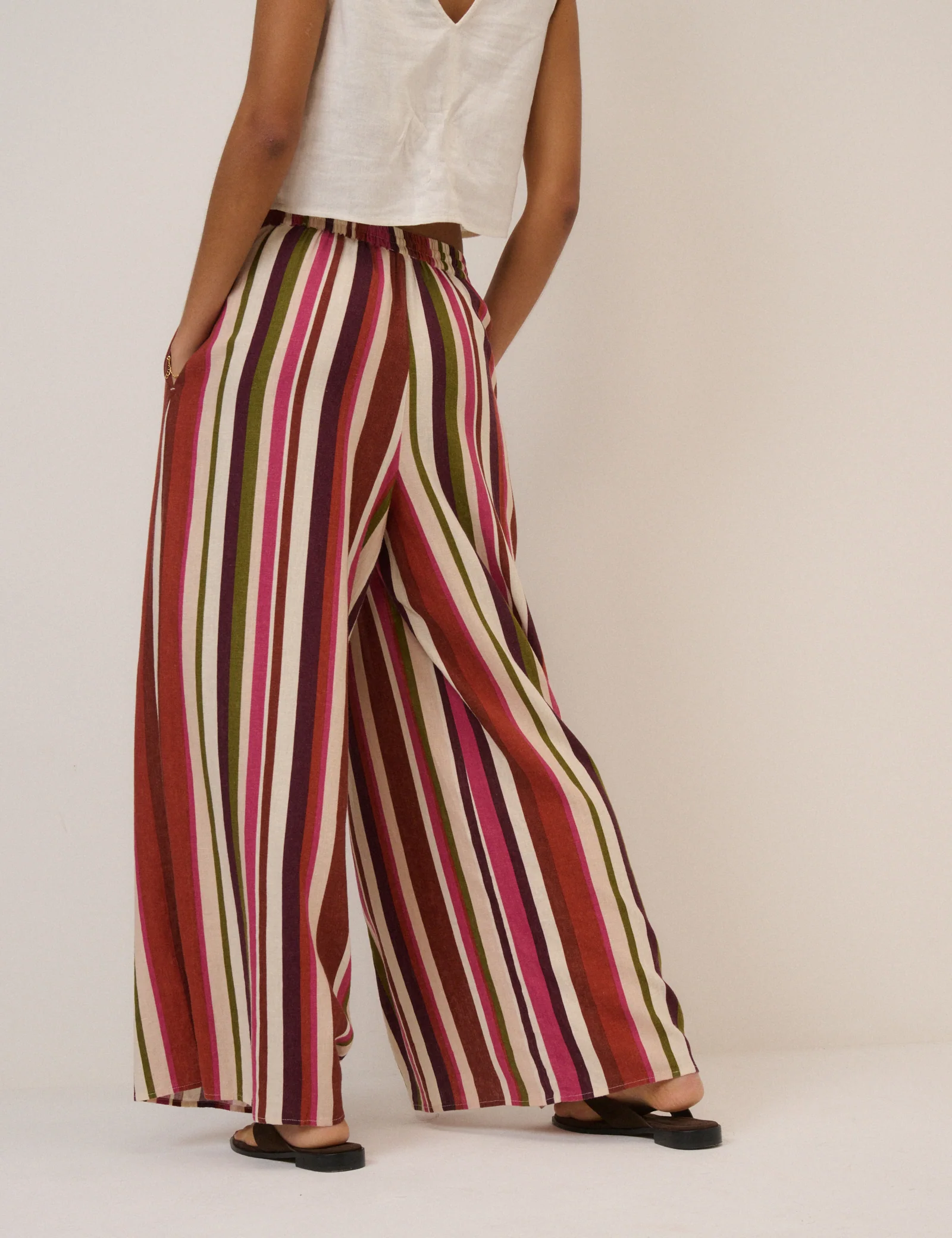 Multi-Coloured Striped Split Hem Wide Leg Trousers - Image 7