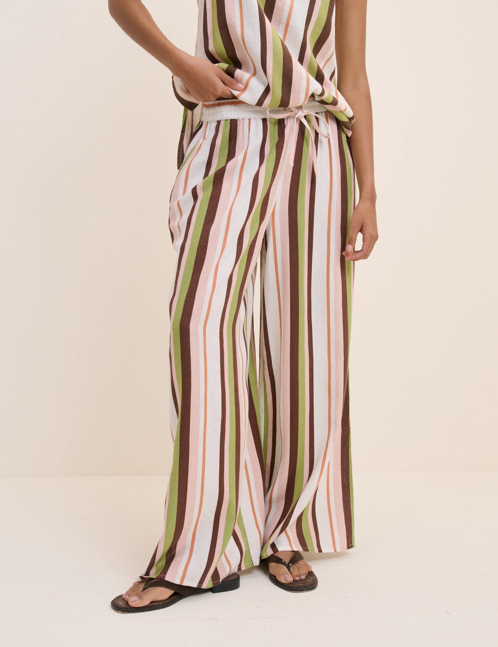Multi-Coloured Striped Linen-Blend Wide Leg Elstow Trousers - Image 2