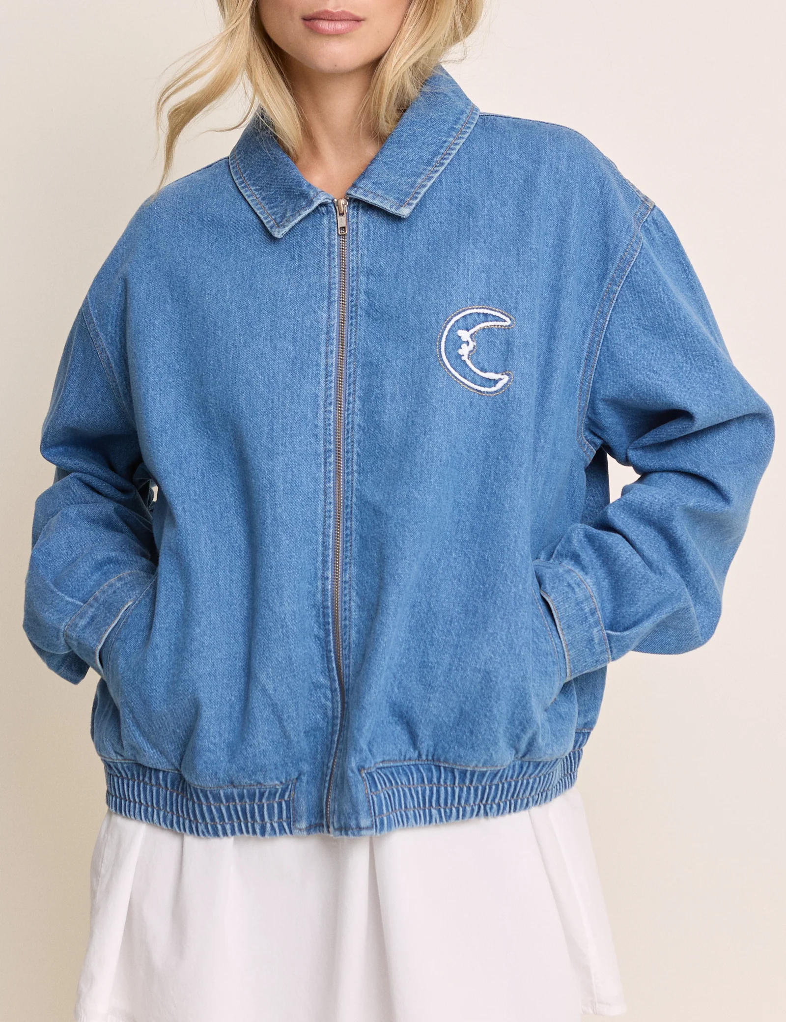 Mid Wash Embroidered Bomber Jacket - Image 5
