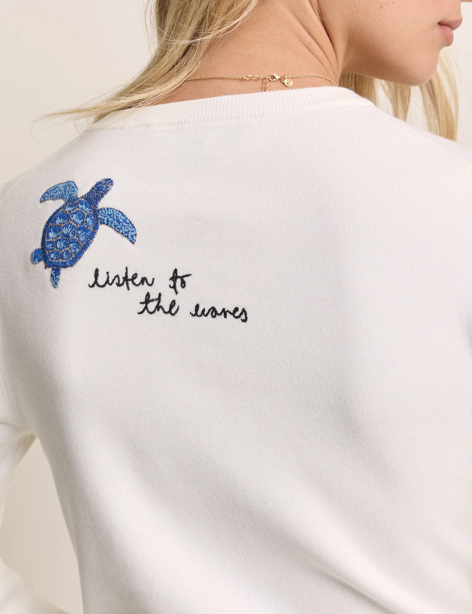 White Seascape Embroidered Cardigan - Image 4