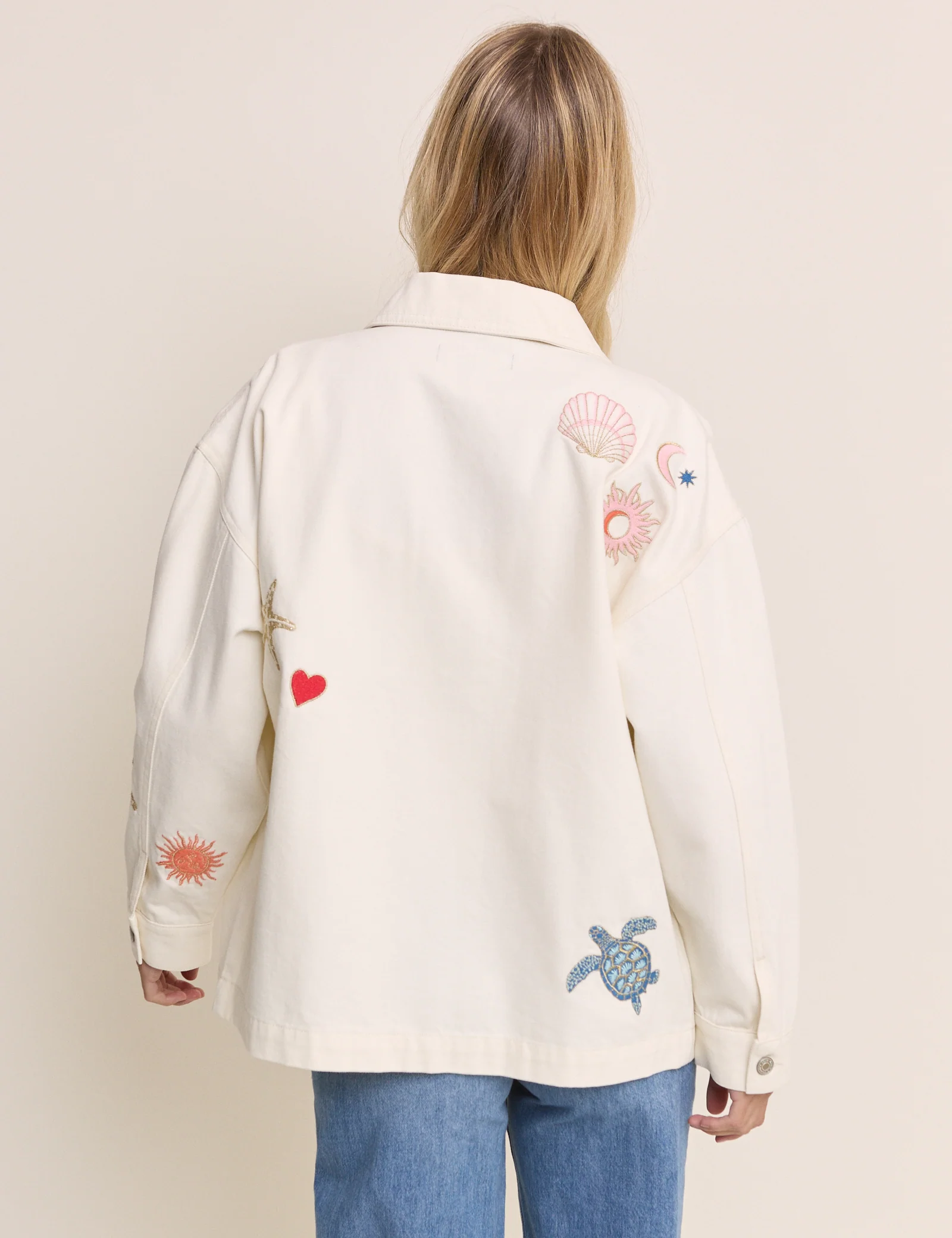 Cream Embroidered Denim Shacket - Image 5