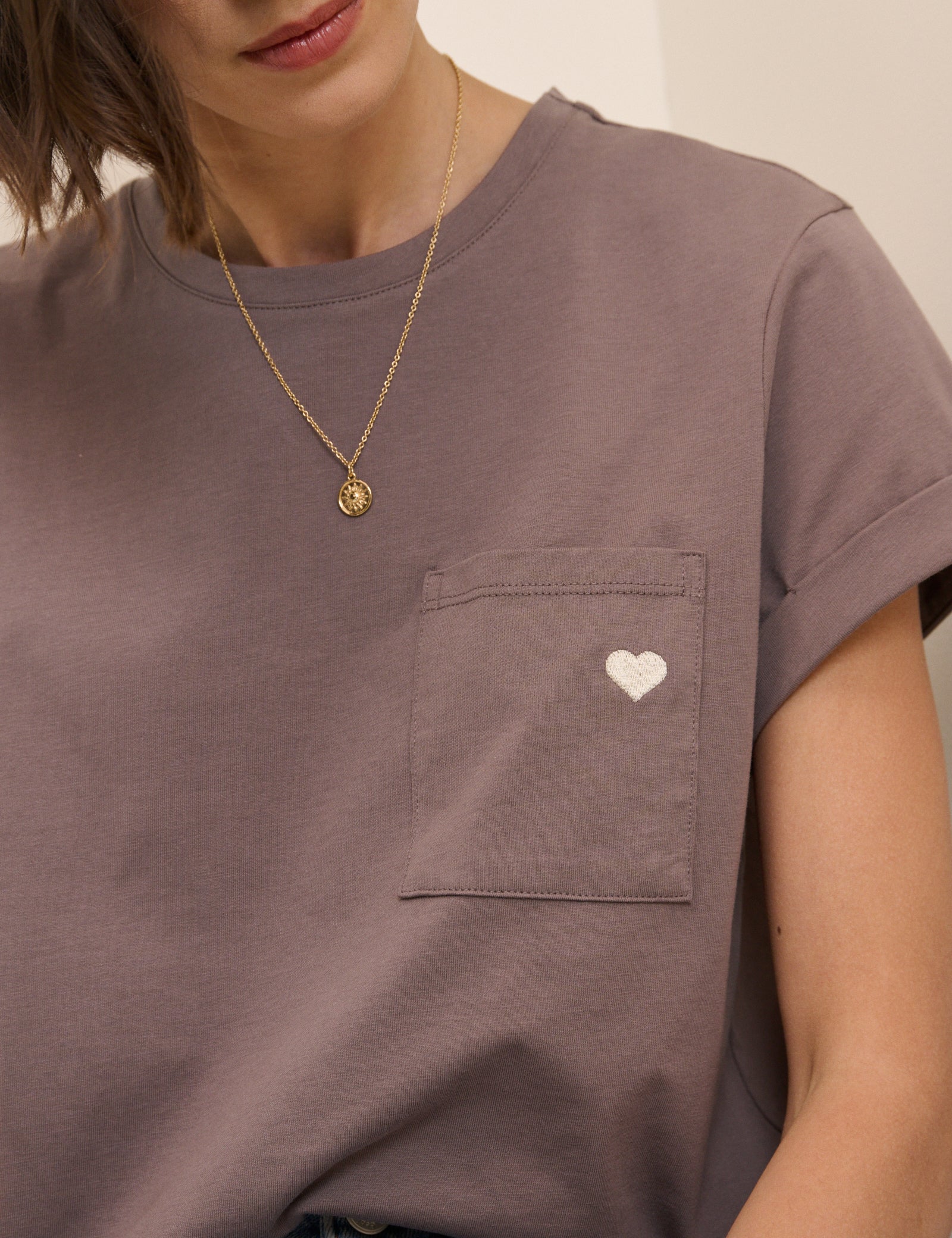 Brown Heart Embroidered T-Shirt - Image 2