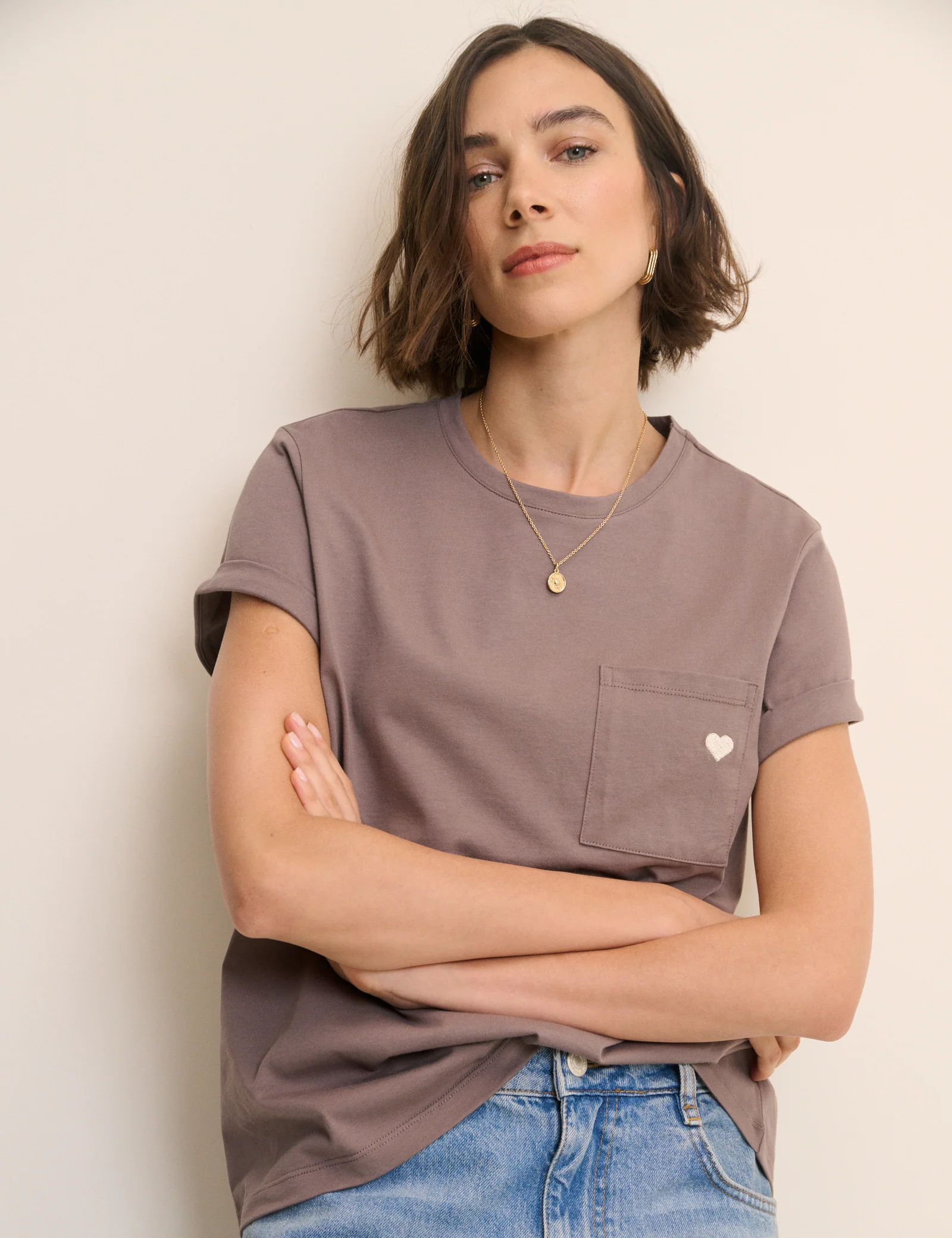 Brown Heart Embroidered T-Shirt - Image 3