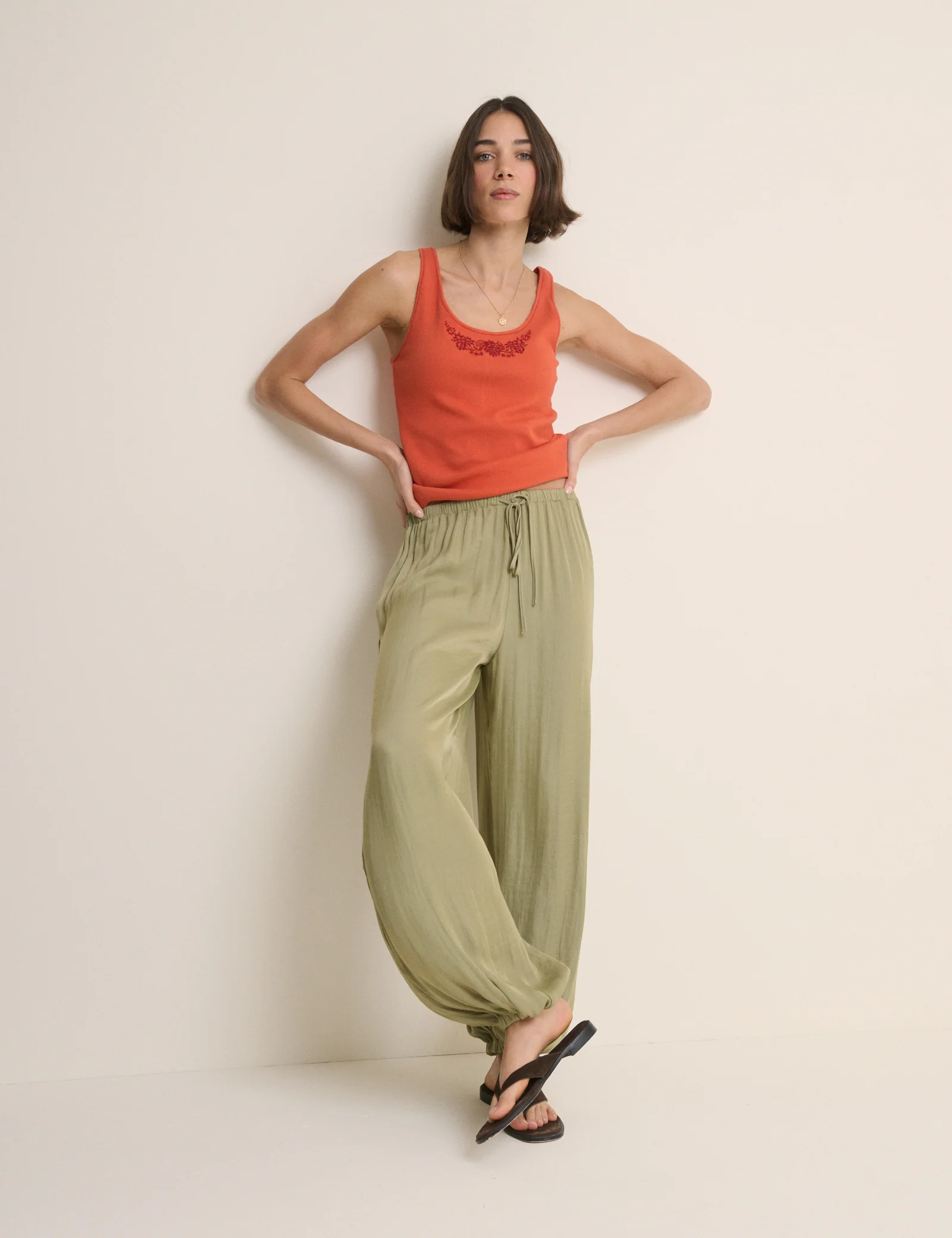 Orange Embroidered Ribbed Vest Top - Image 3