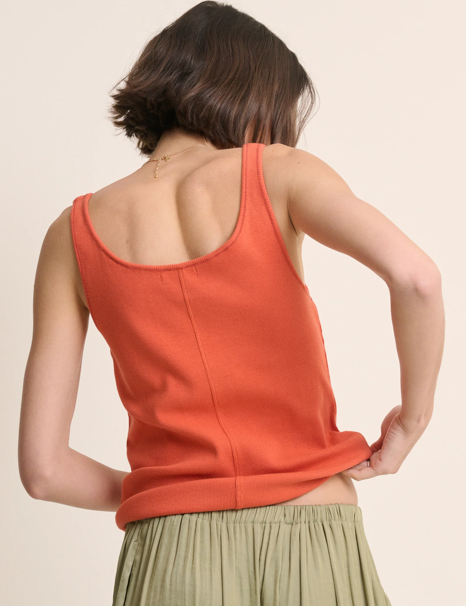 Orange Embroidered Ribbed Vest Top - Image 5