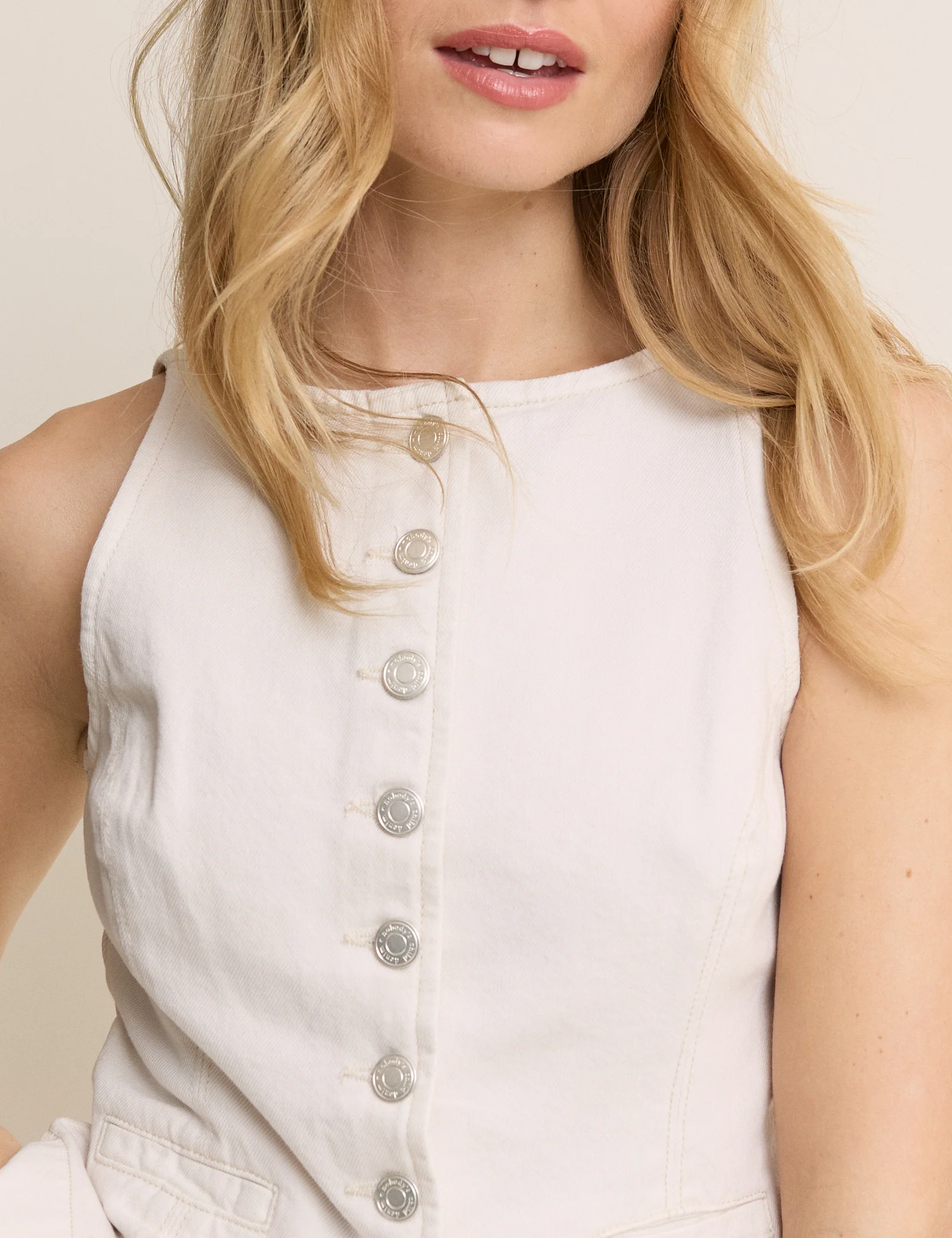 White Denim Boat Neck Emerald Waistcoat - Image 4