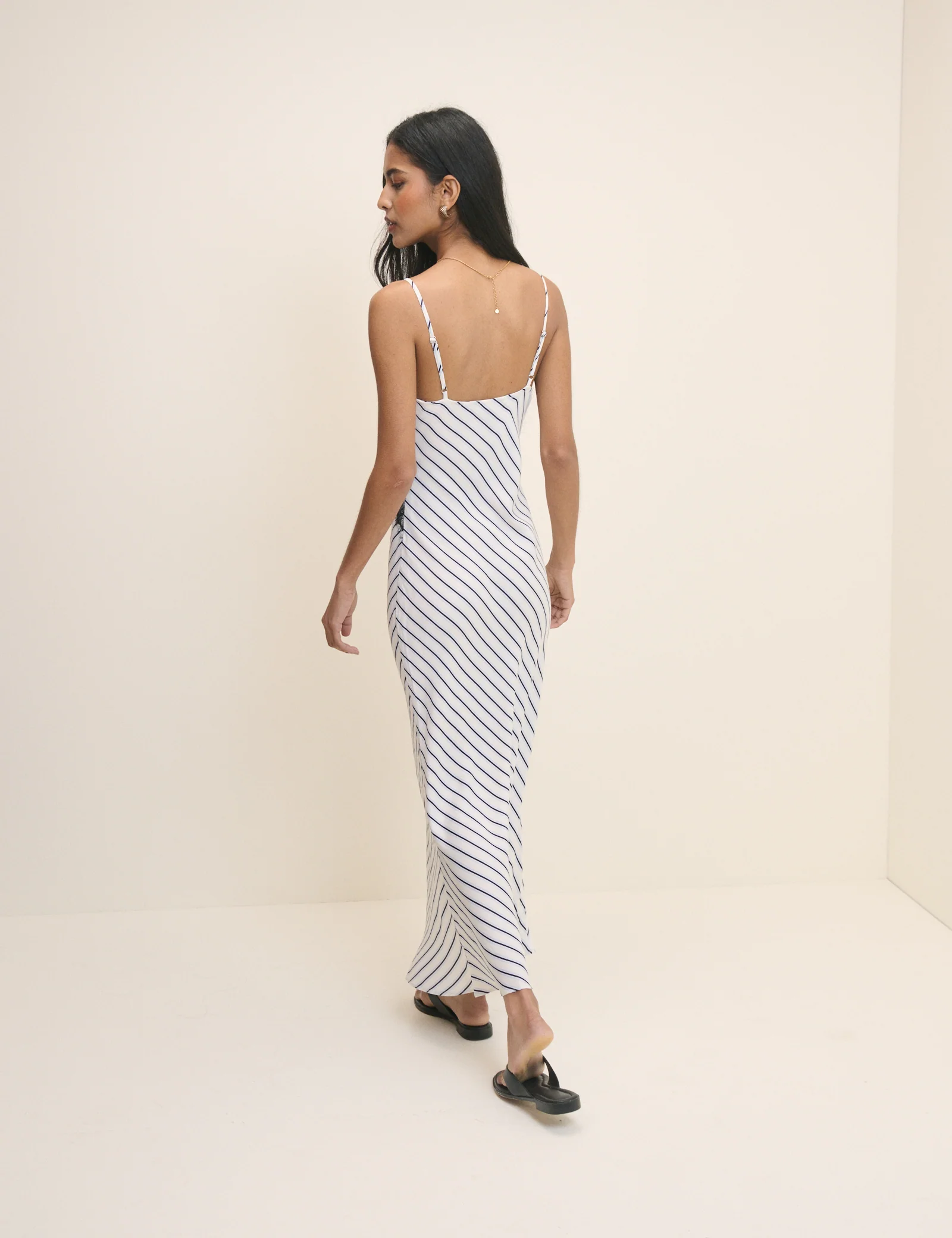 White and Navy Striped Slip Emerson Midi Dress - Image 5