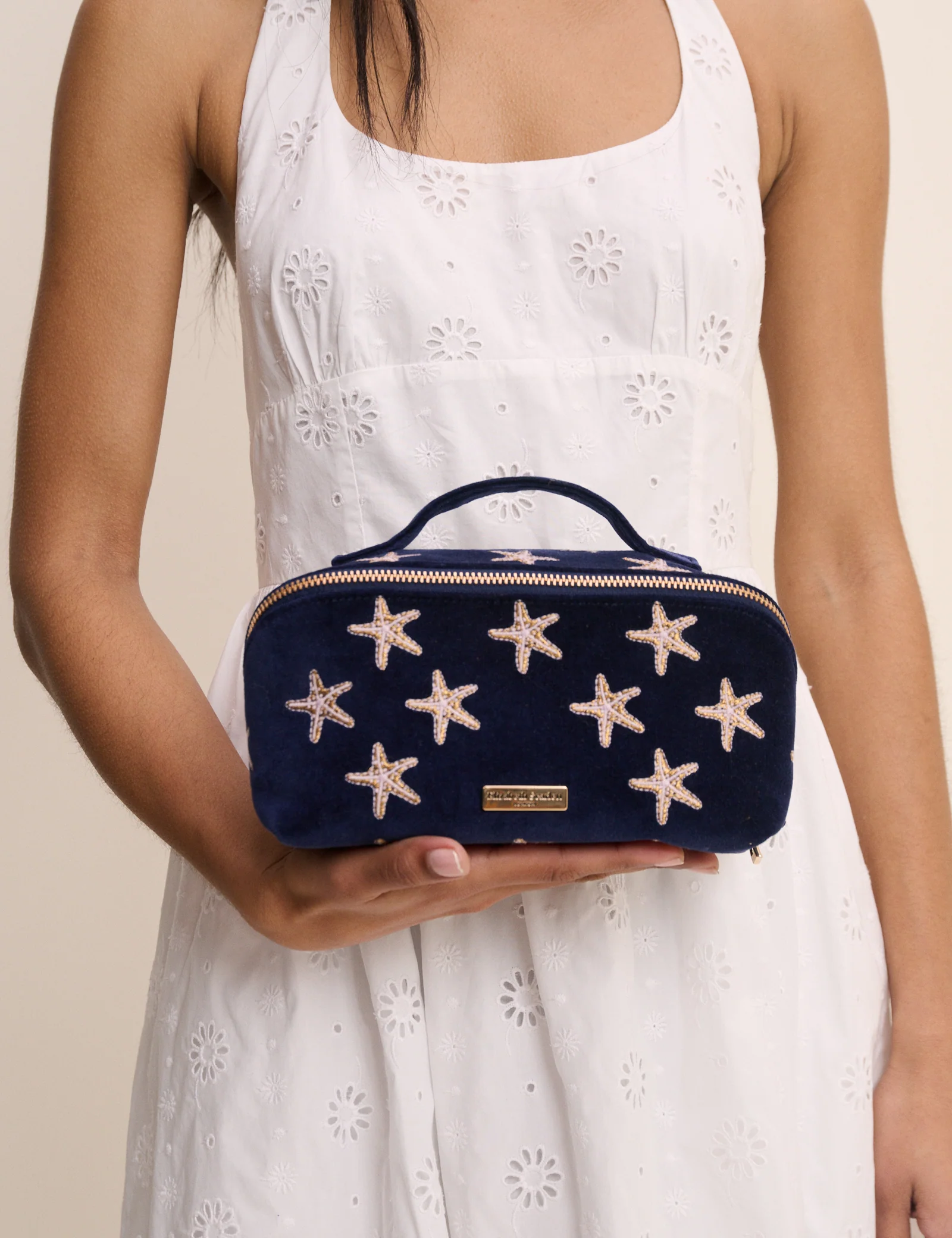 Navy Embroidered Makeup Bag - Image 5