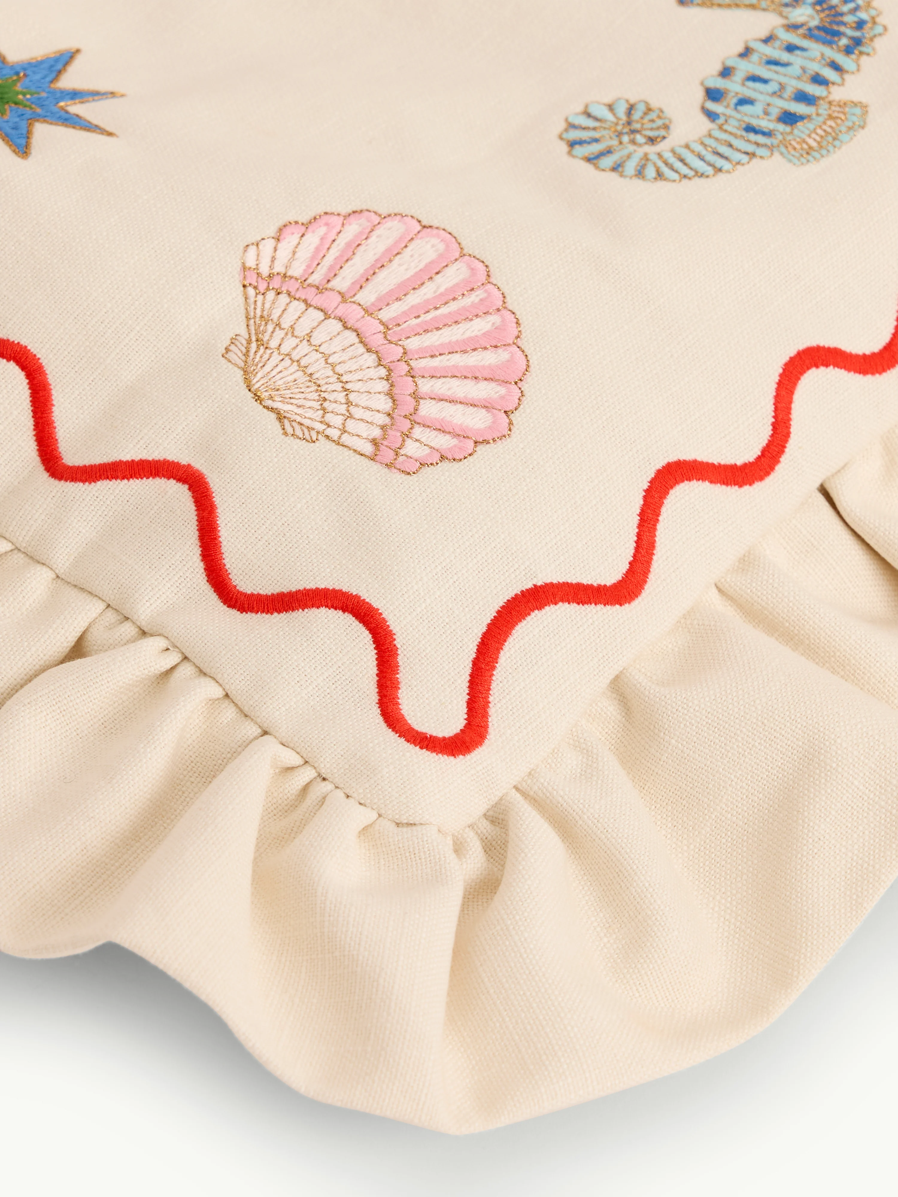 White Embroidered Frill Tote Bag - Image 7