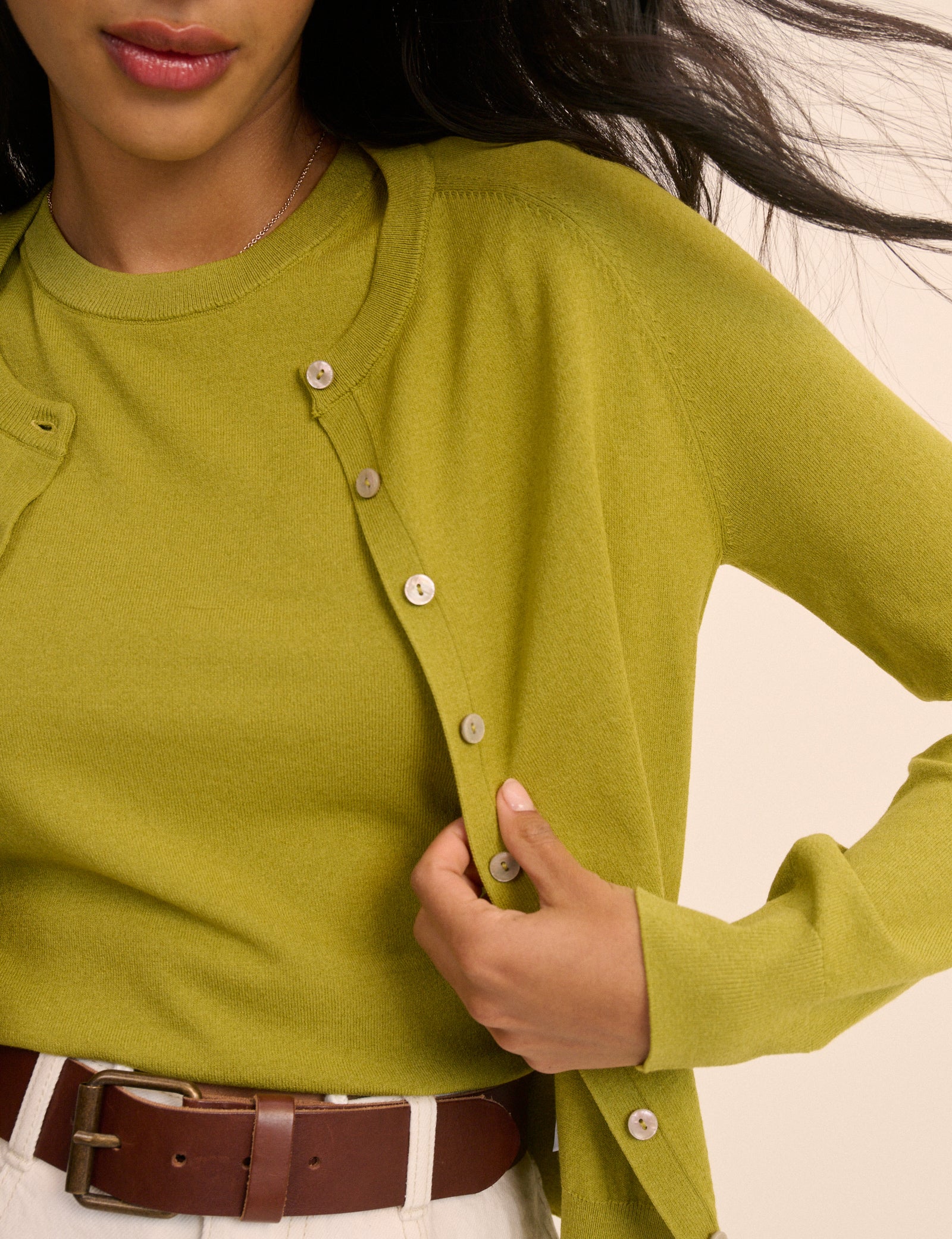 Chartreuse Green Crew Neck Cardigan - Image 3