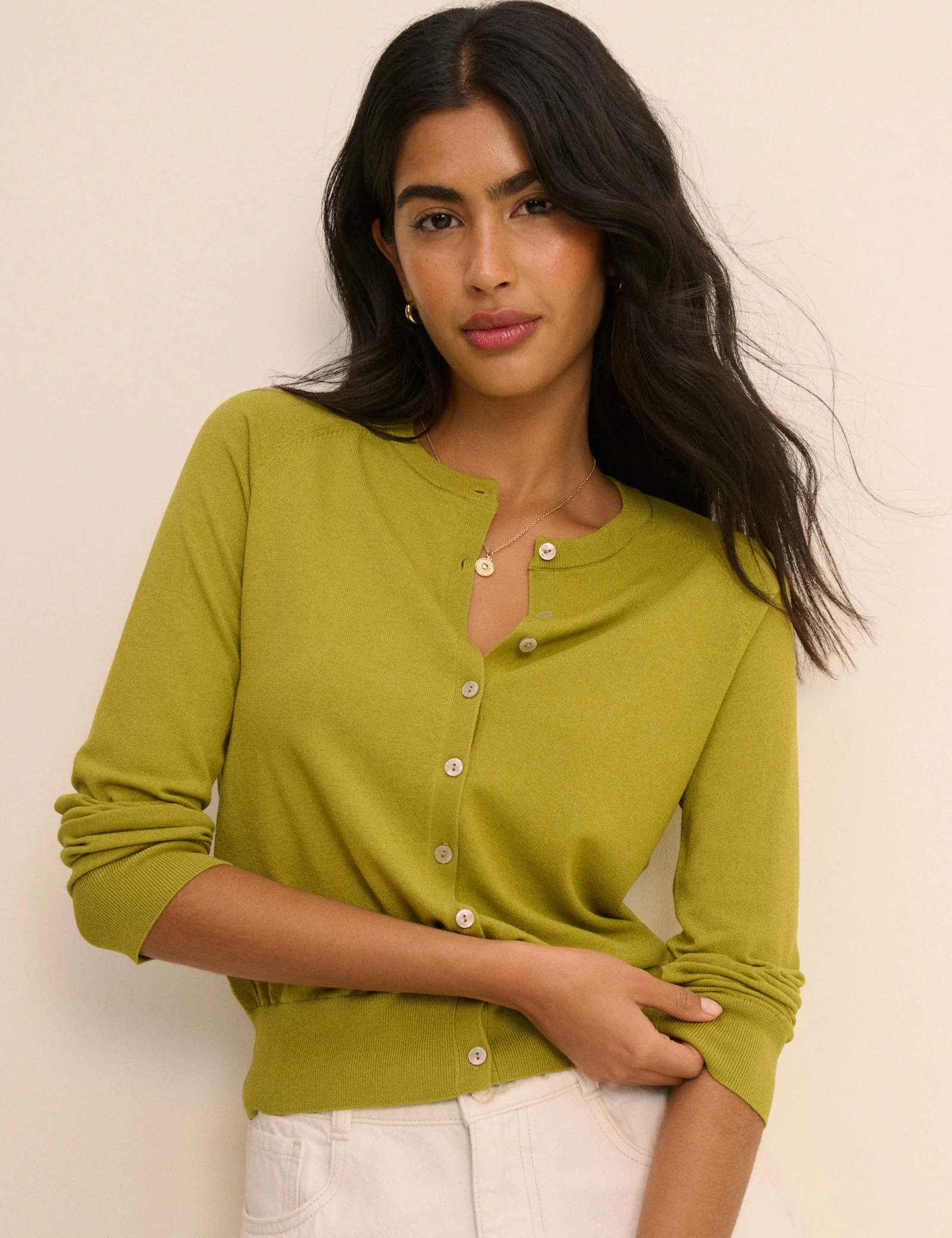 Chartreuse Green Crew Neck Cardigan - Image 4