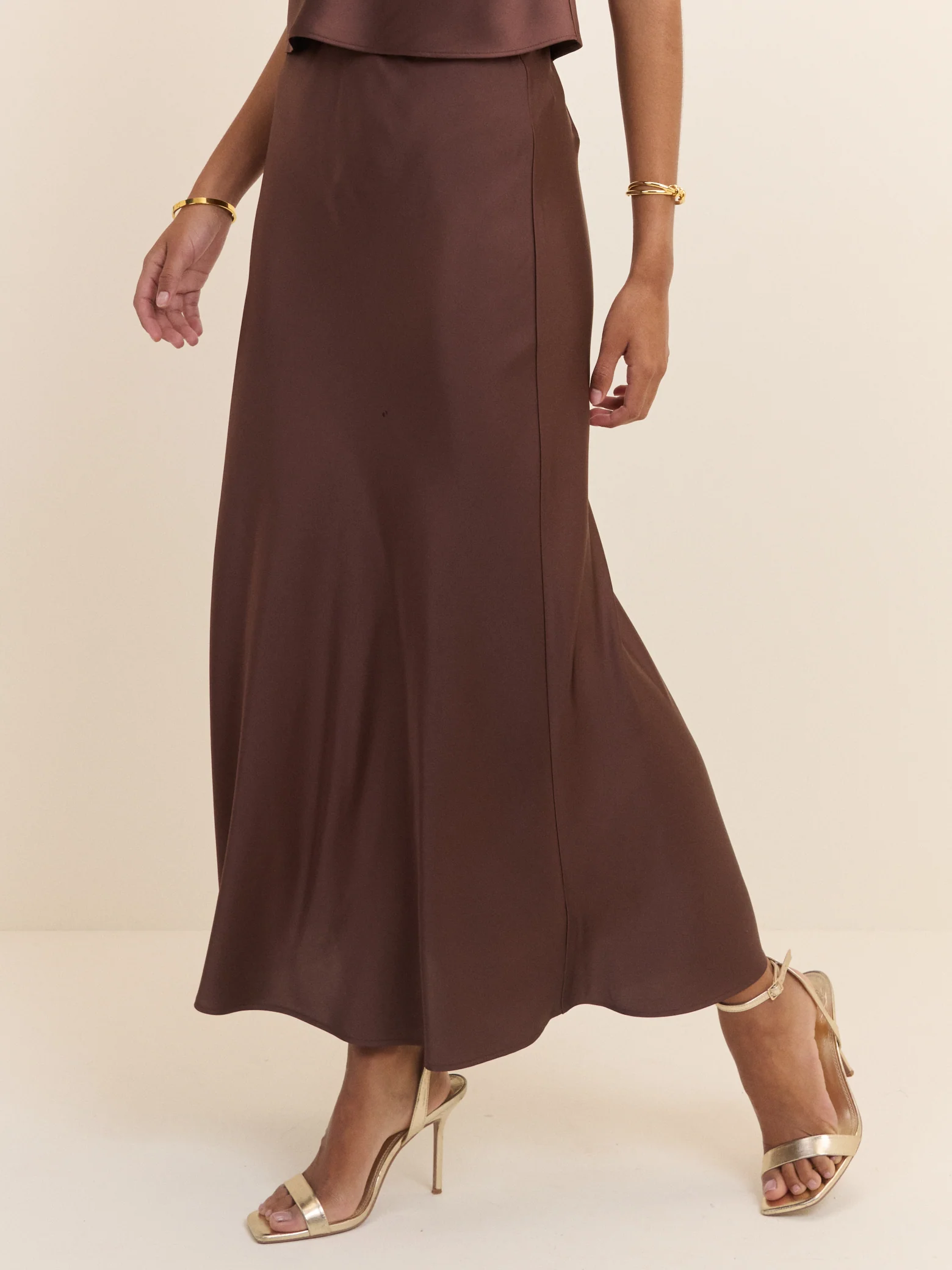 Brown Satin Slip Maxi Skirt - Image 2