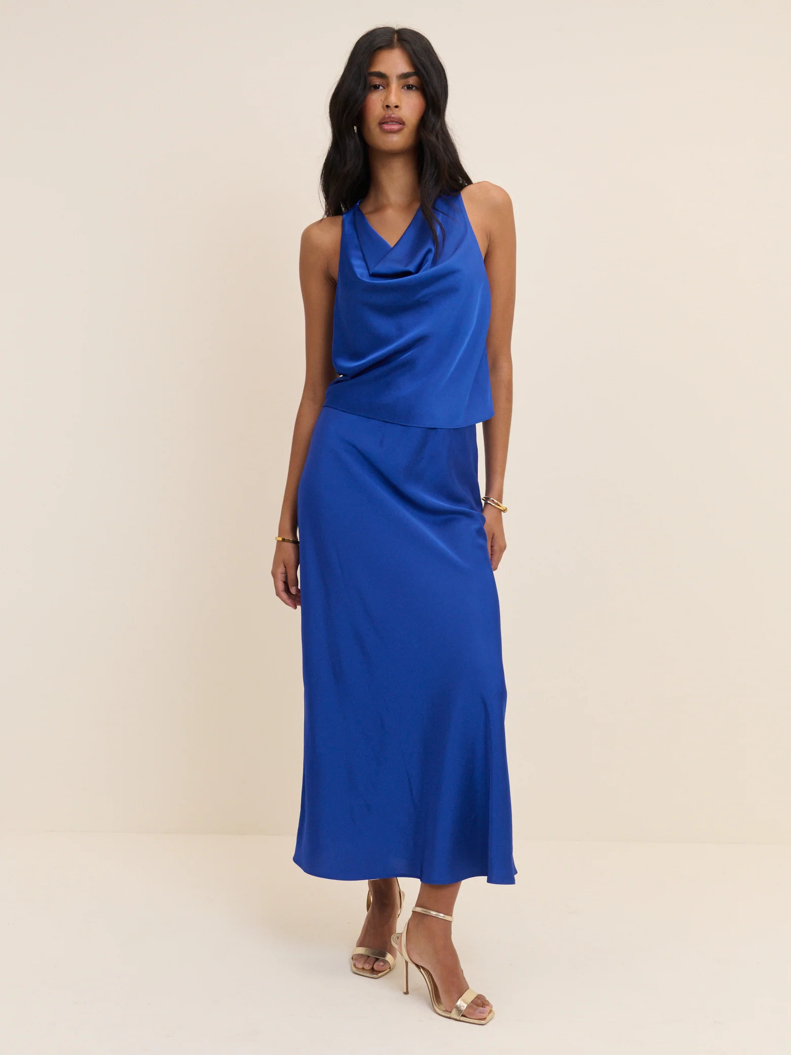 Electric Blue Satin Slip Maxi Skirt