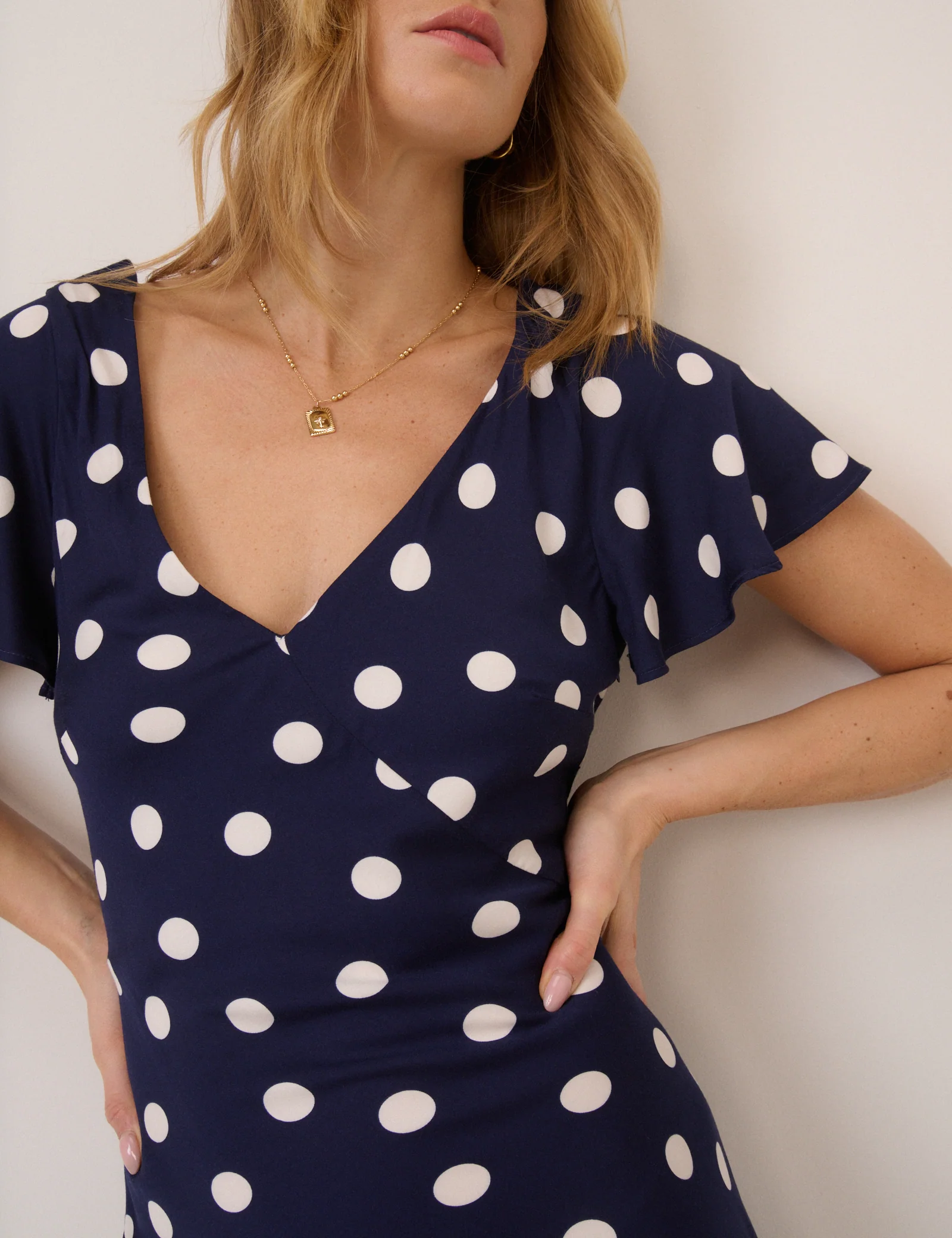 Navy Polka Dot Aimee Mini Dress - Image 4