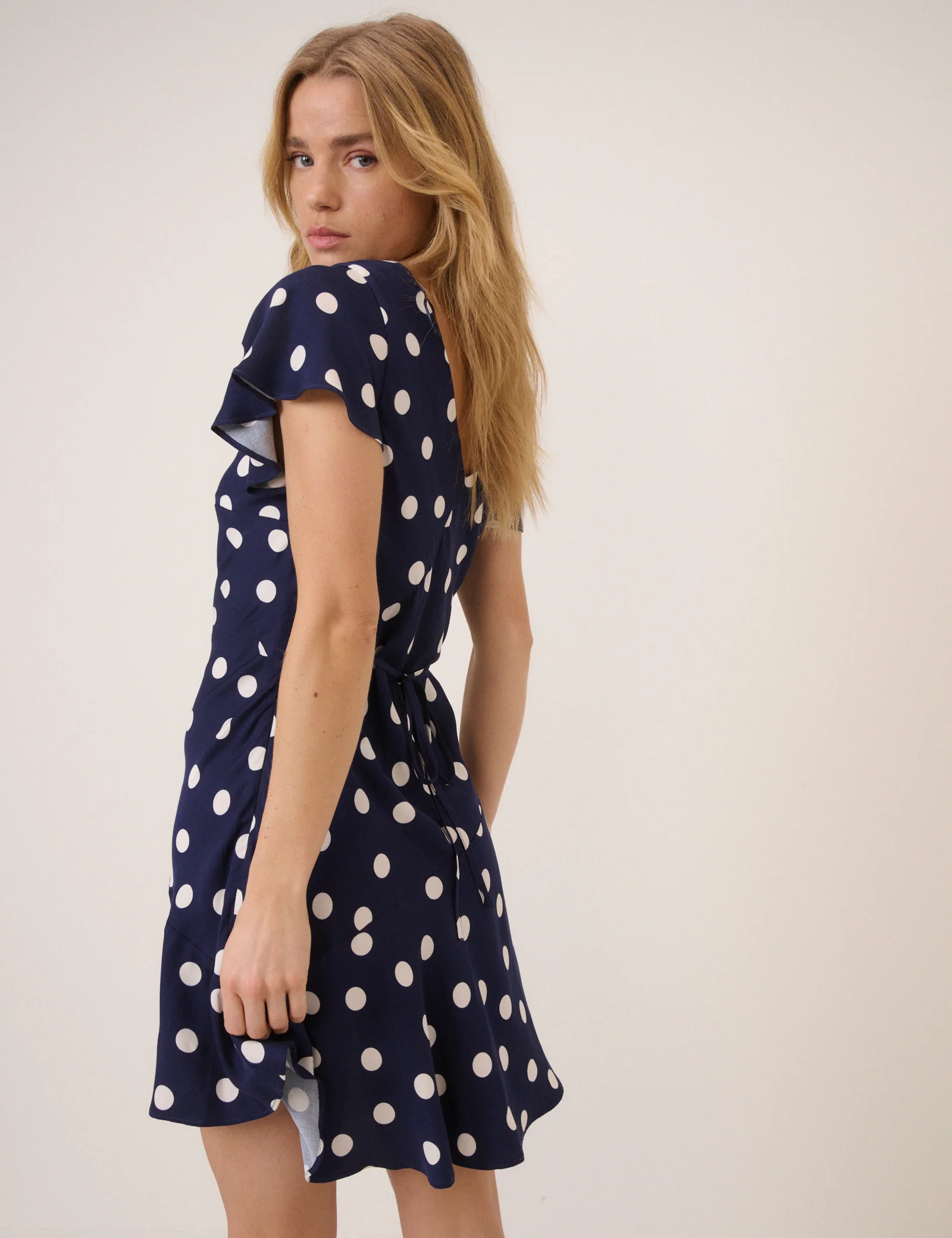 Navy Polka Dot Aimee Mini Dress - Image 5