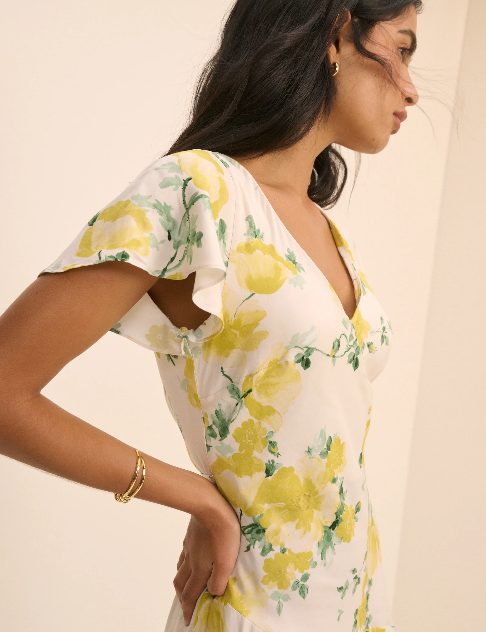 Ivory and Yellow Floral Aimee Mini Dress - Image 3