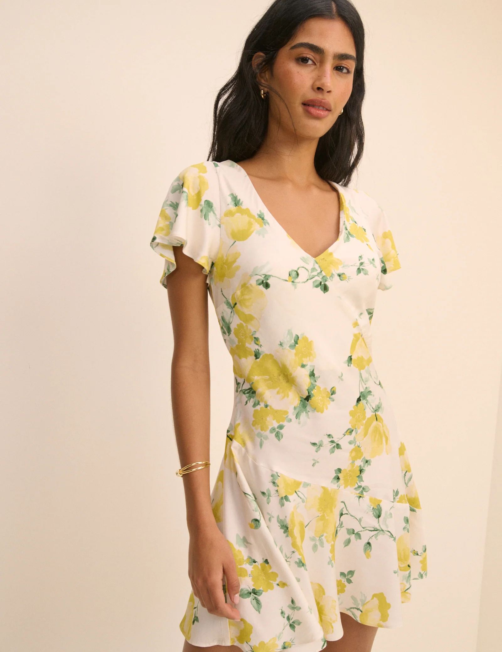 Ivory and Yellow Floral Aimee Mini Dress - Image 6
