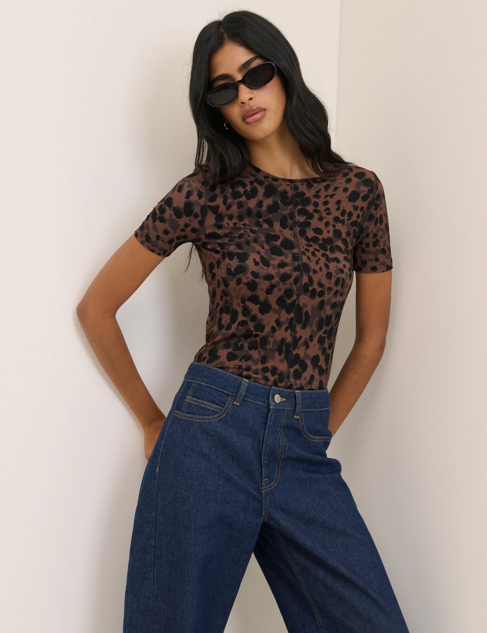 Brown Leopard Print Jersey Top - Image 3