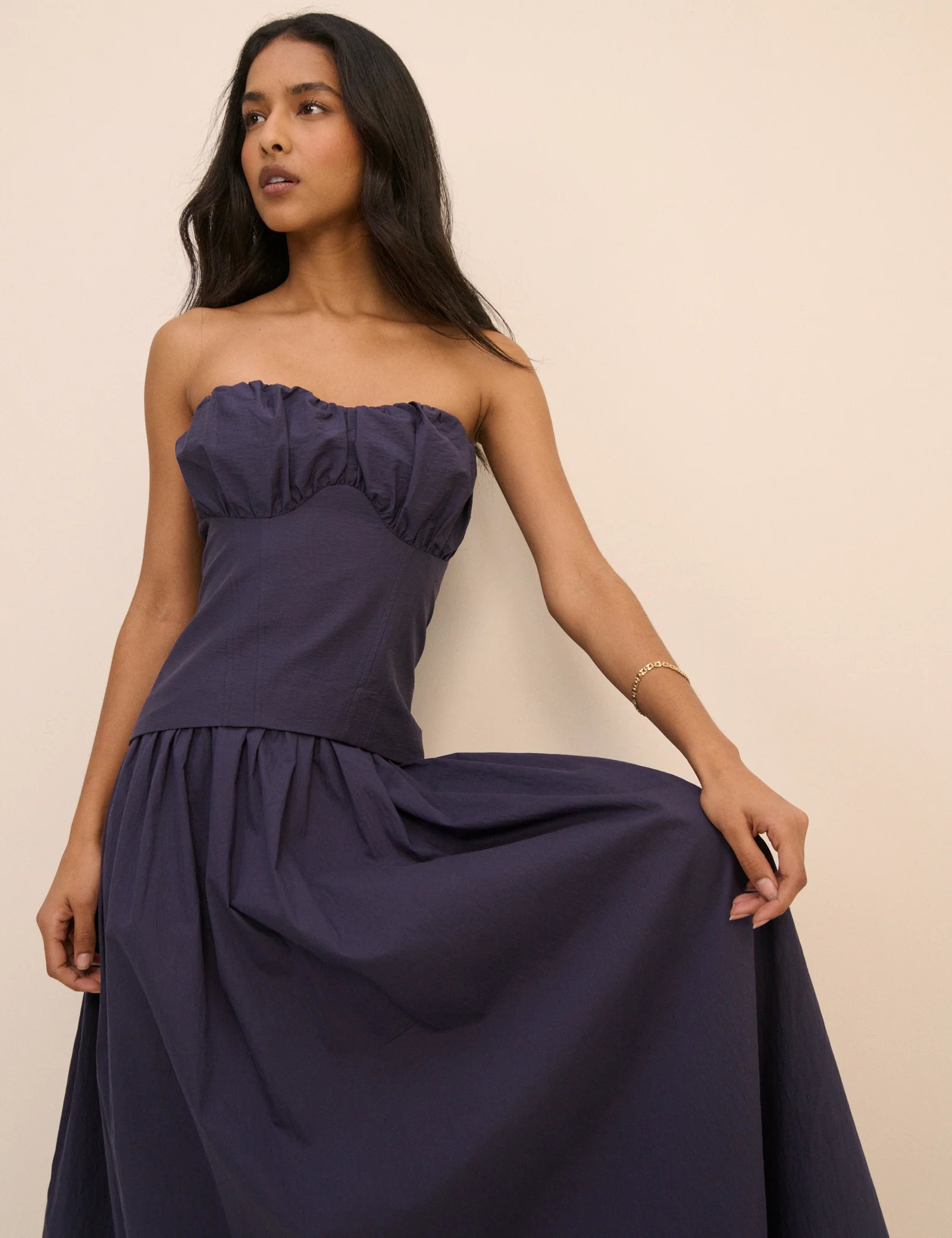 Navy Bandeau Drop Waist Fawna Maxi Dress - Image 3