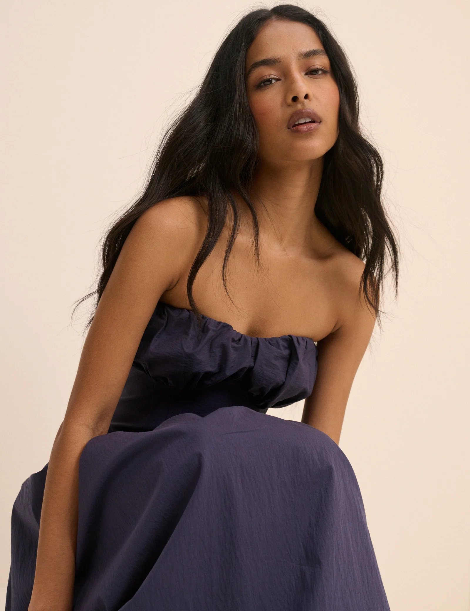 Navy Bandeau Drop Waist Fawna Maxi Dress - Image 5