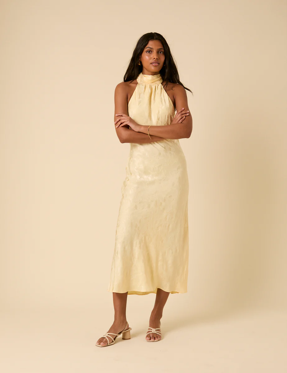 Butter Yellow Floral Jacquard Fifi Maxi Dress - Image 4