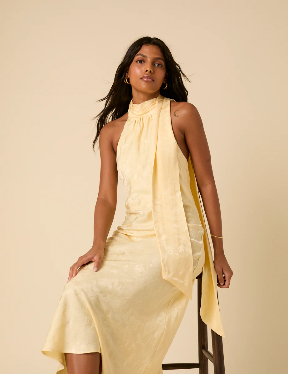 Butter Yellow Floral Jacquard Fifi Maxi Dress - Image 5