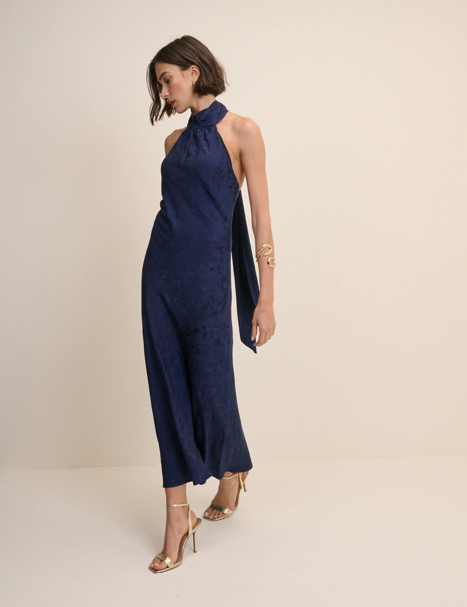 Navy Floral Jacquard Fifi Midi Dress