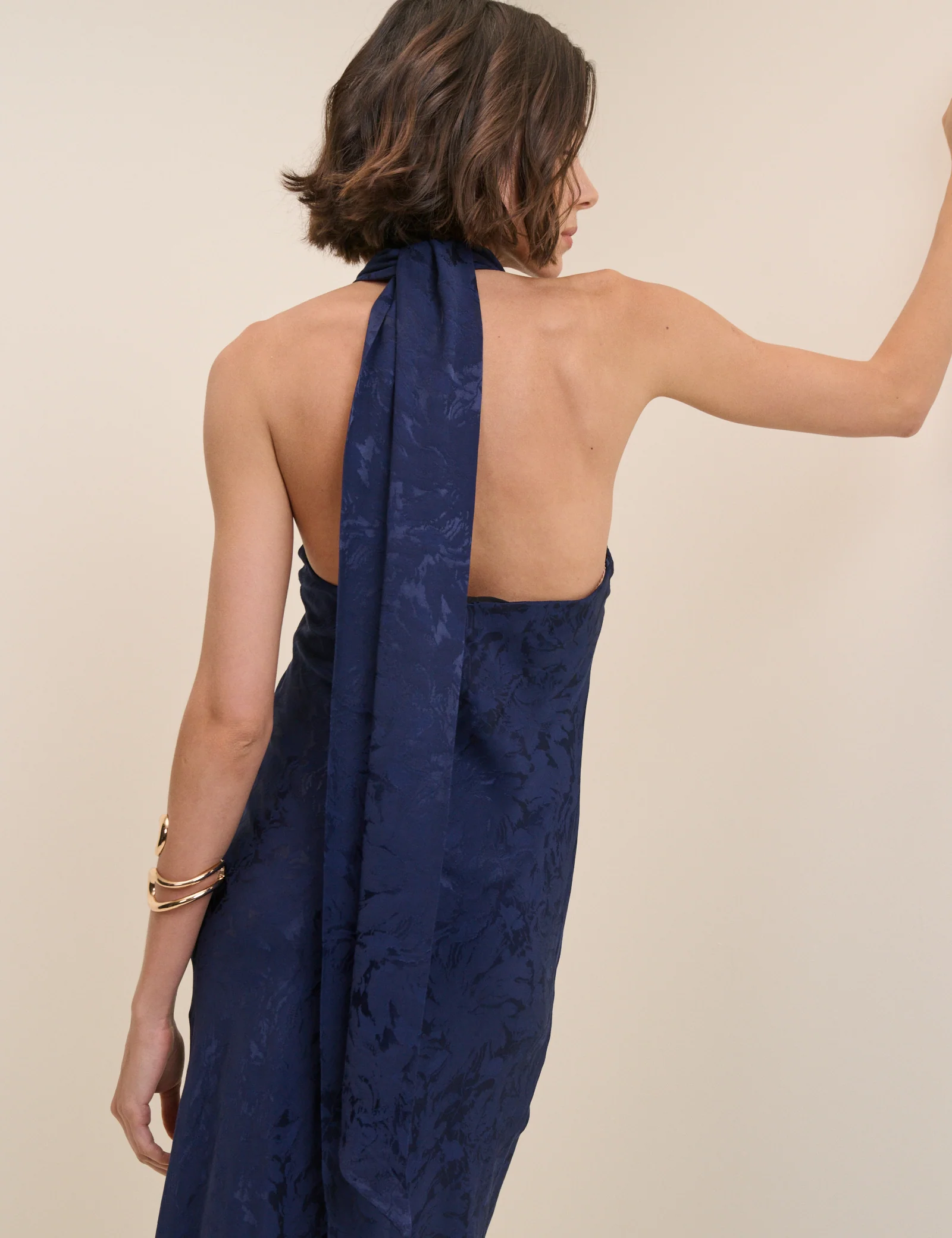 Navy Floral Jacquard Fifi Midi Dress - Image 4