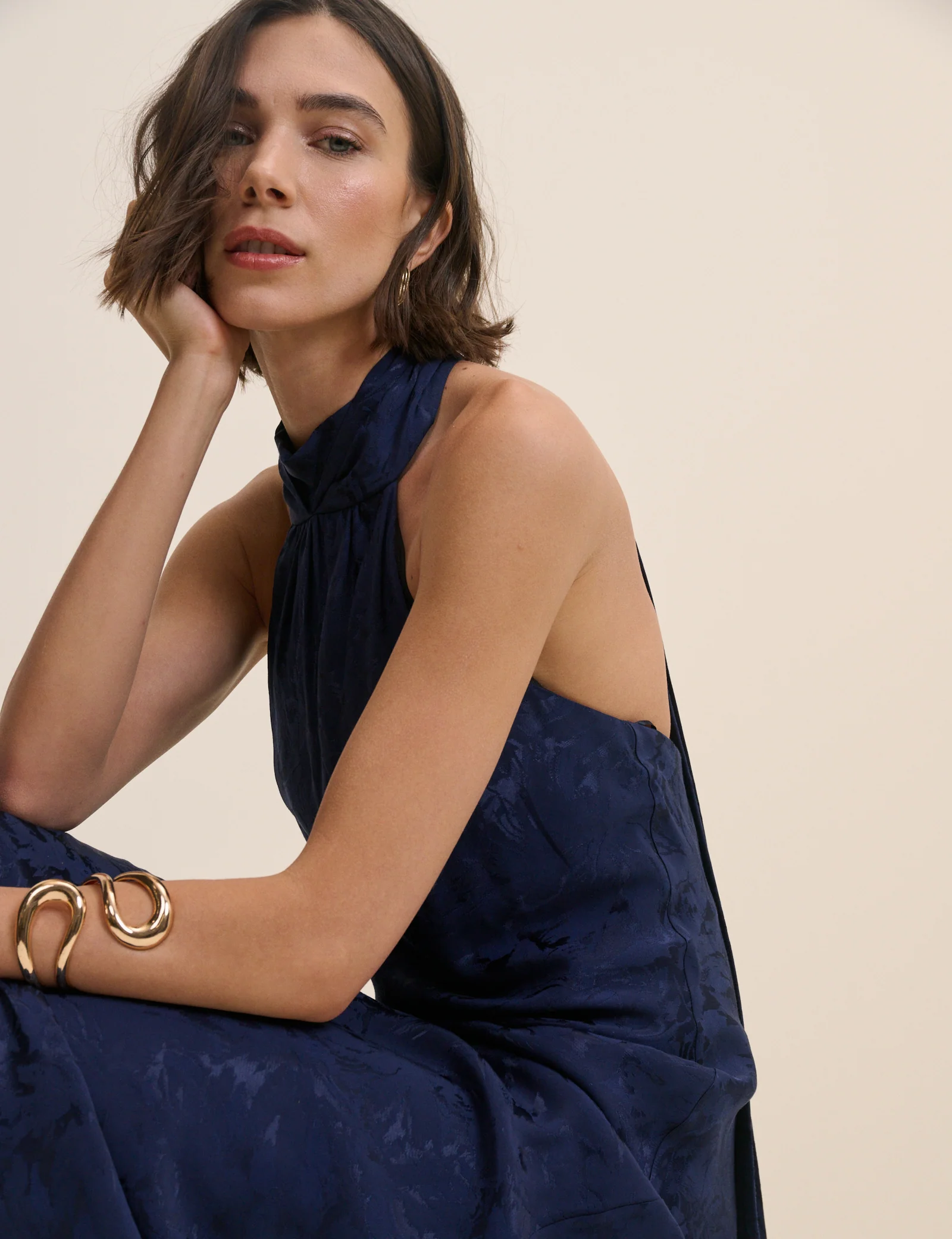 Navy Floral Jacquard Fifi Midi Dress - Image 5