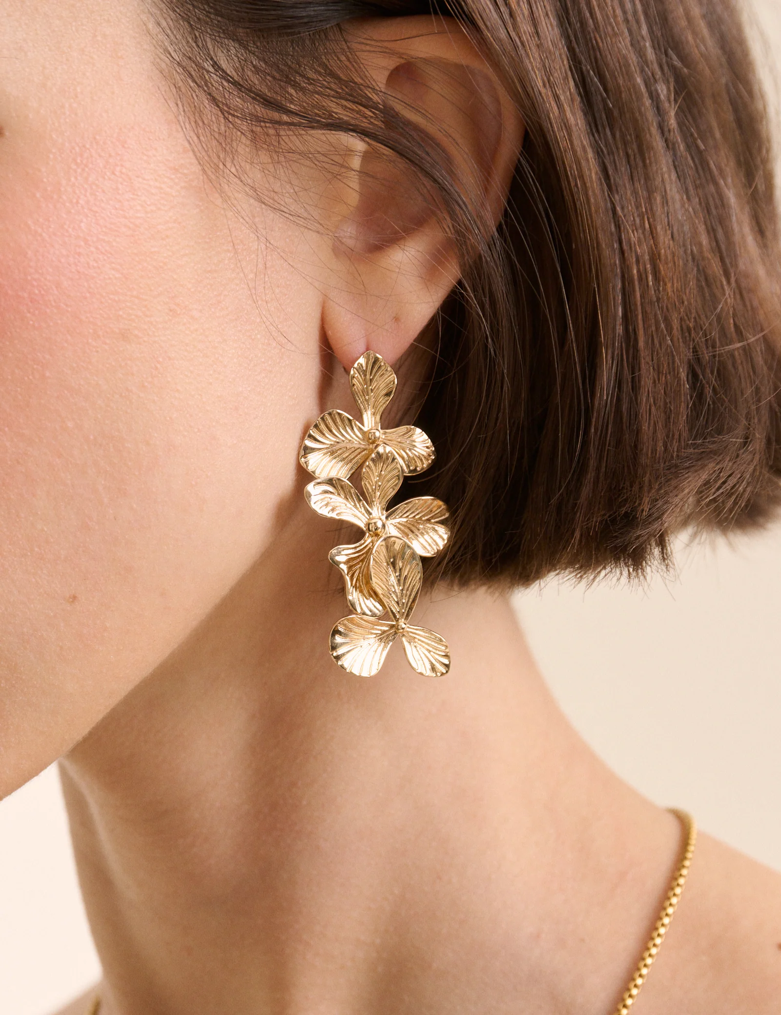 Gold Plated Floral Earrings - Image 3