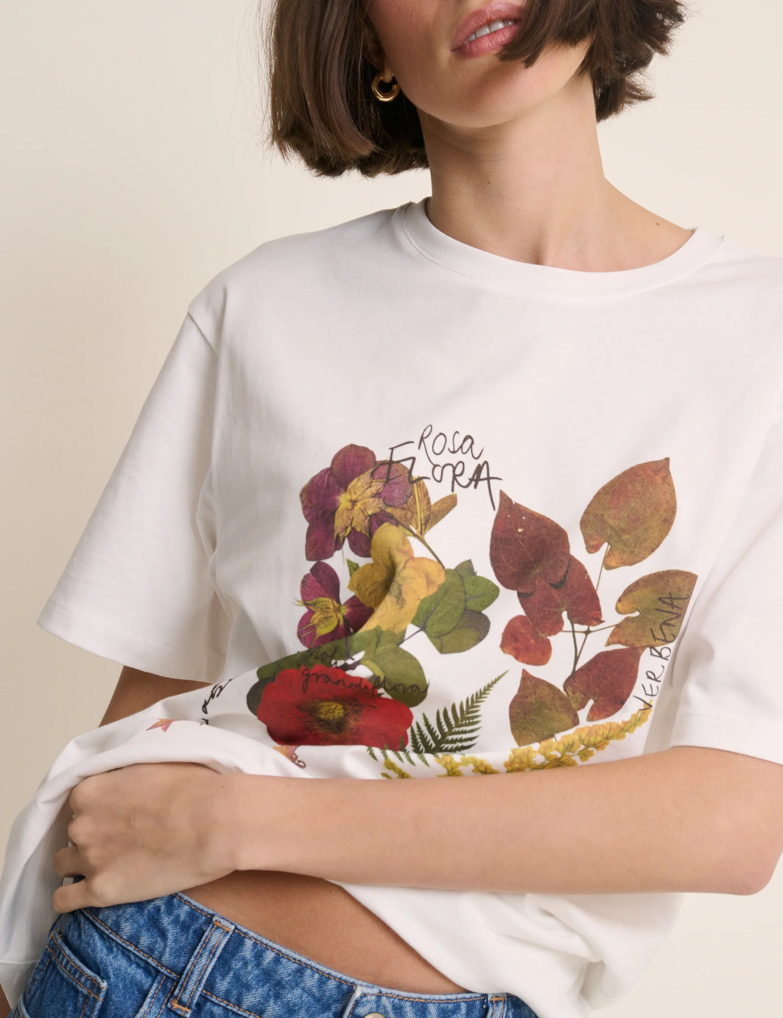 White Floral Graphic Oversized T-Shirt - Image 5