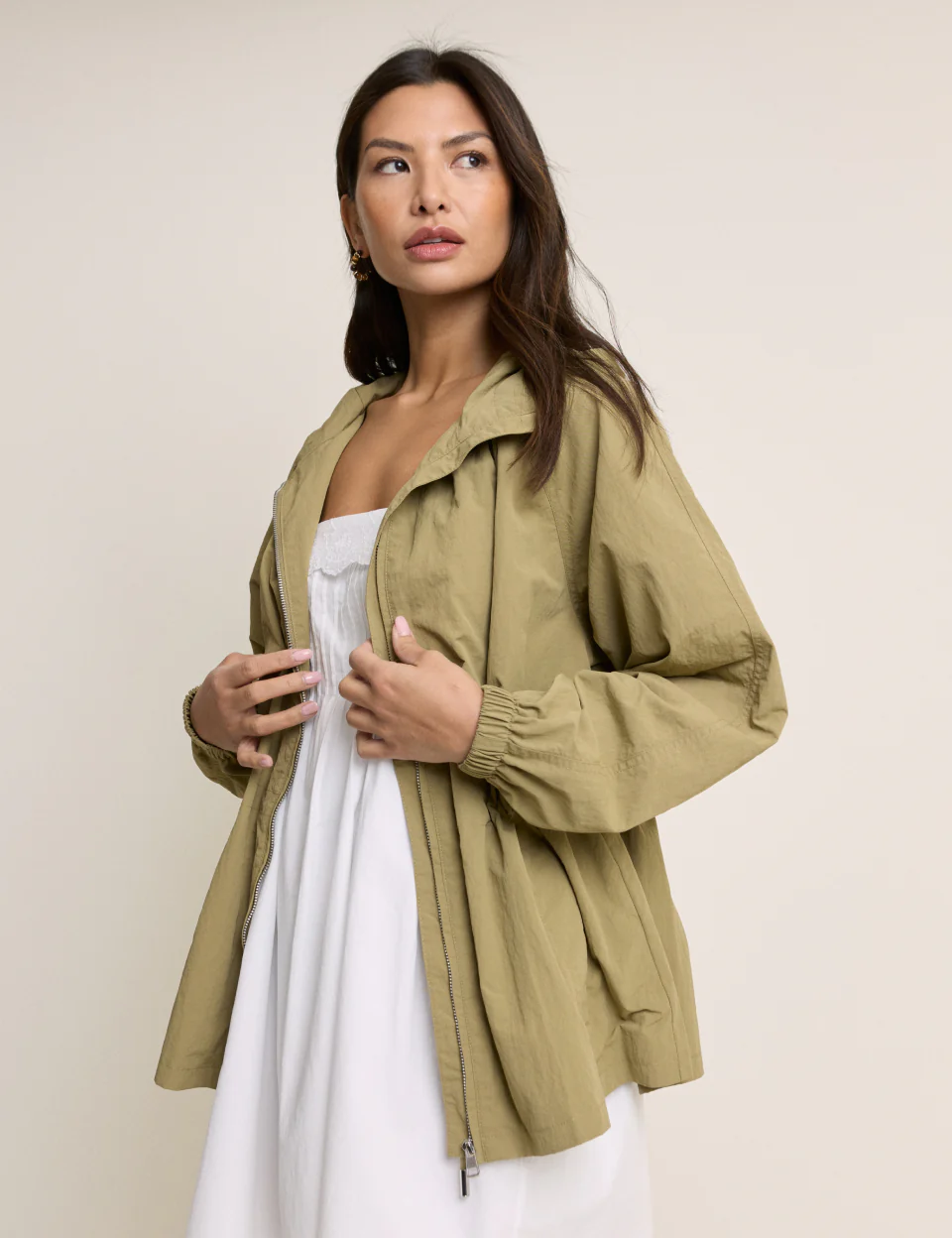 Khaki Elasticated Waist Hooded Parka - Image 2