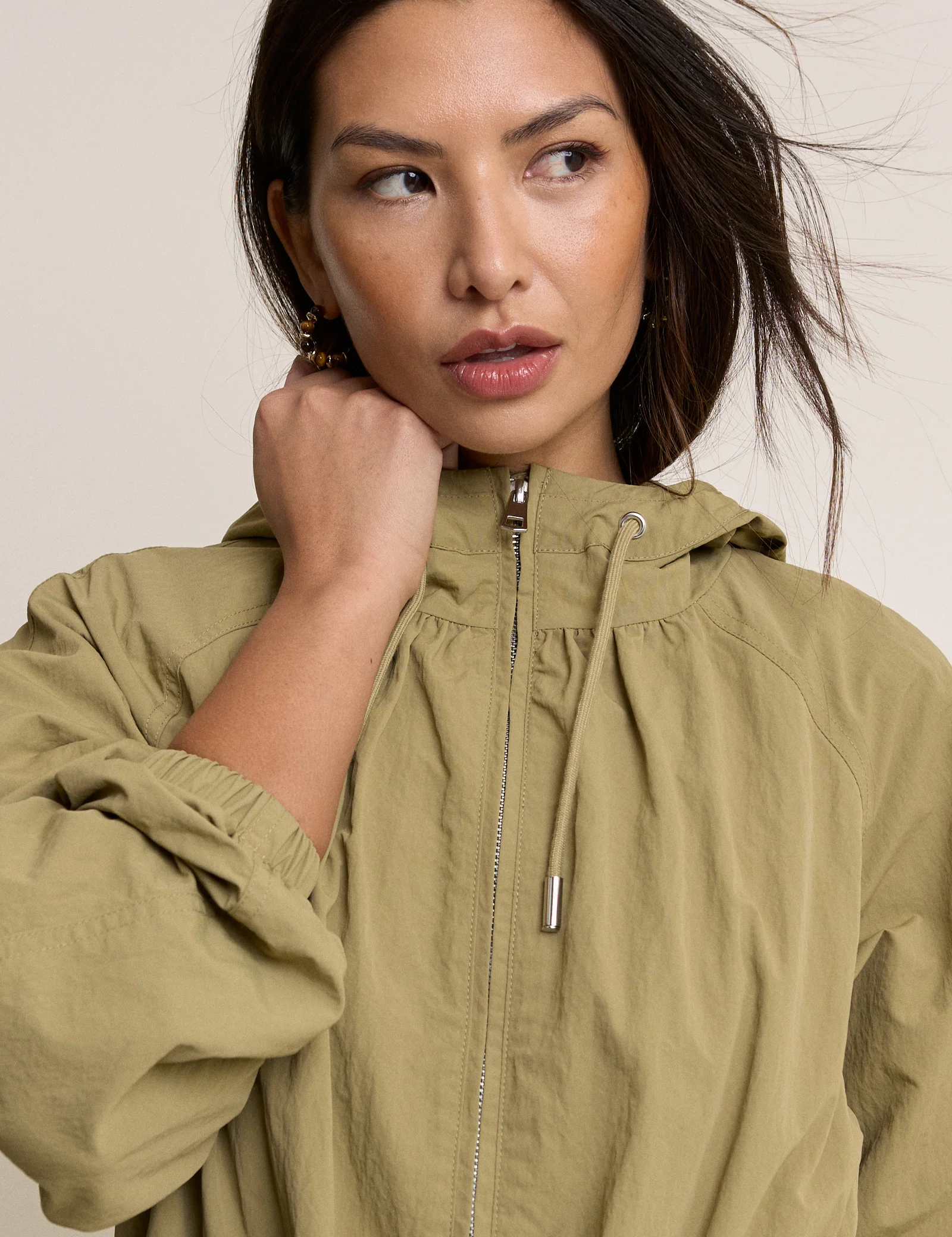 Khaki Elasticated Waist Hooded Parka - Image 3
