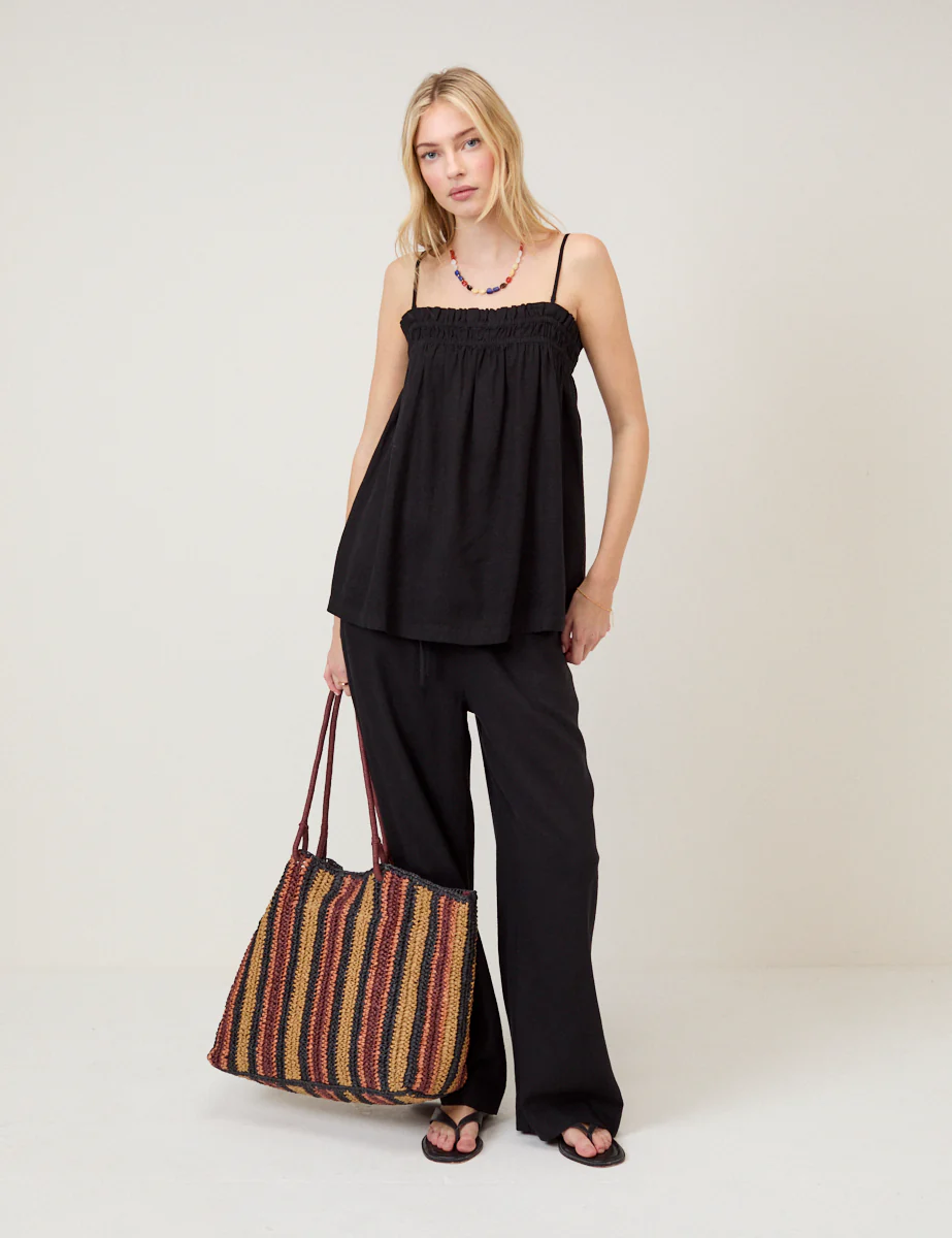 Black Linen-Blend Straight Leg Trousers - Image 3