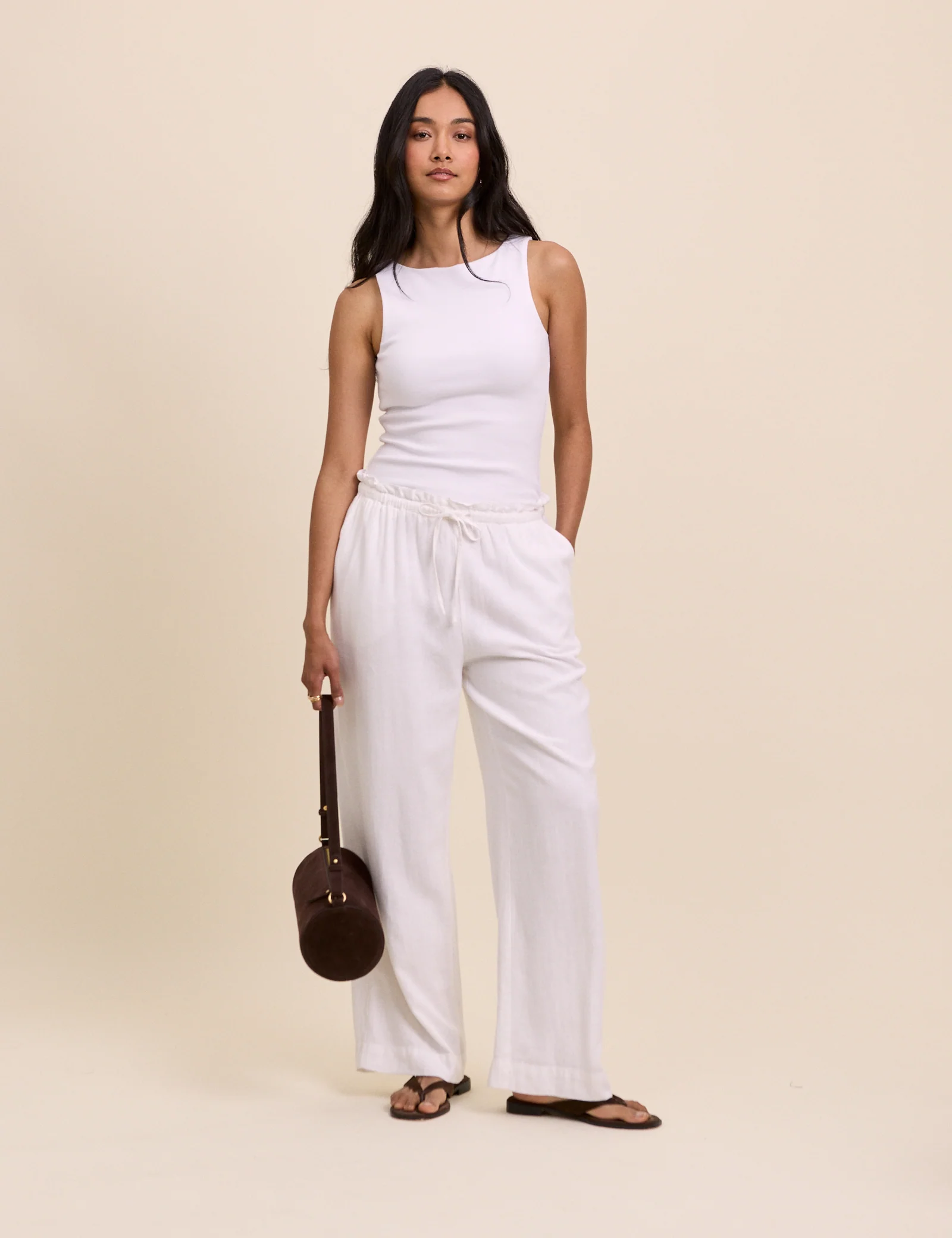 White Linen-Blend Straight Leg Trousers - Image 4