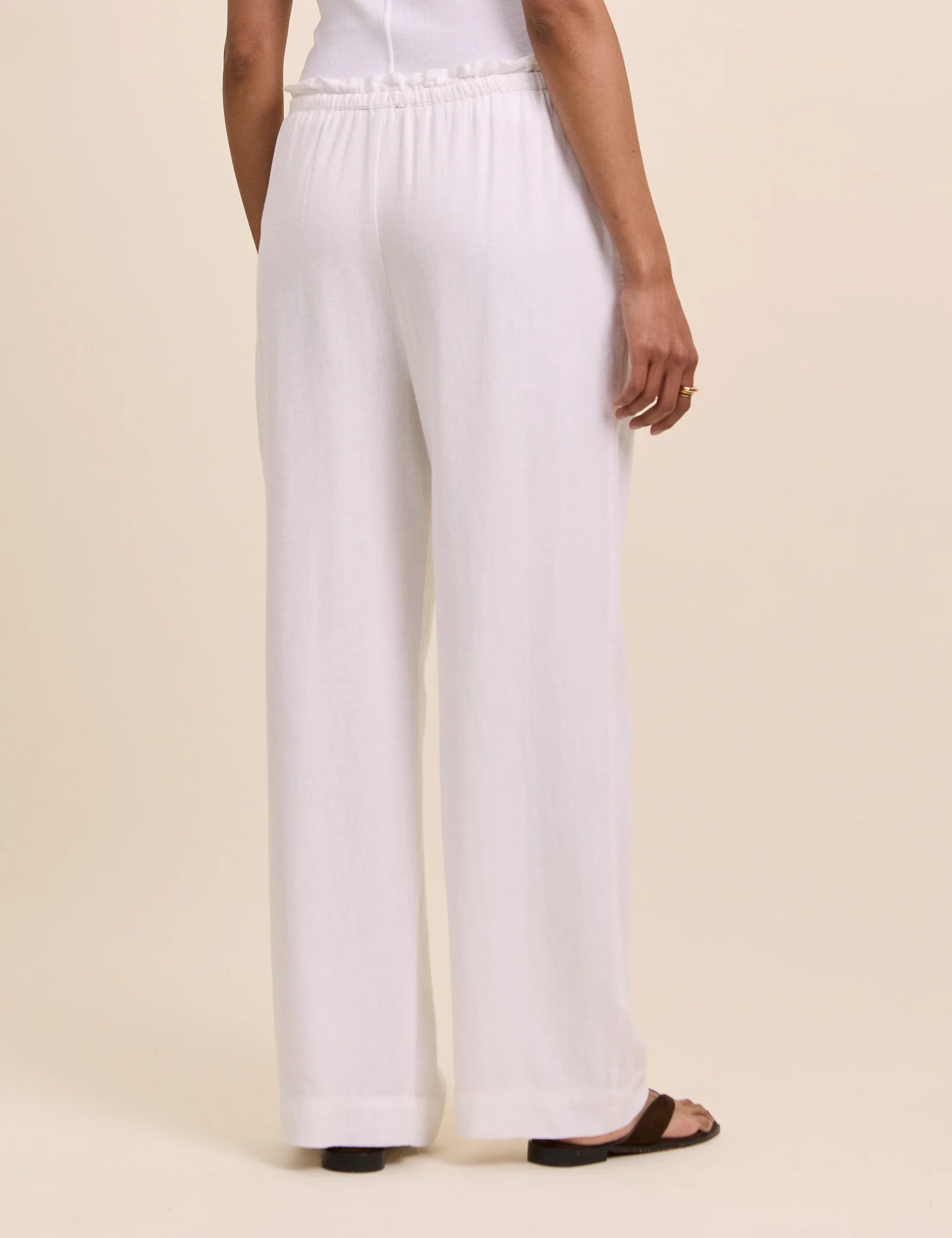 White Linen-Blend Straight Leg Trousers - Image 5