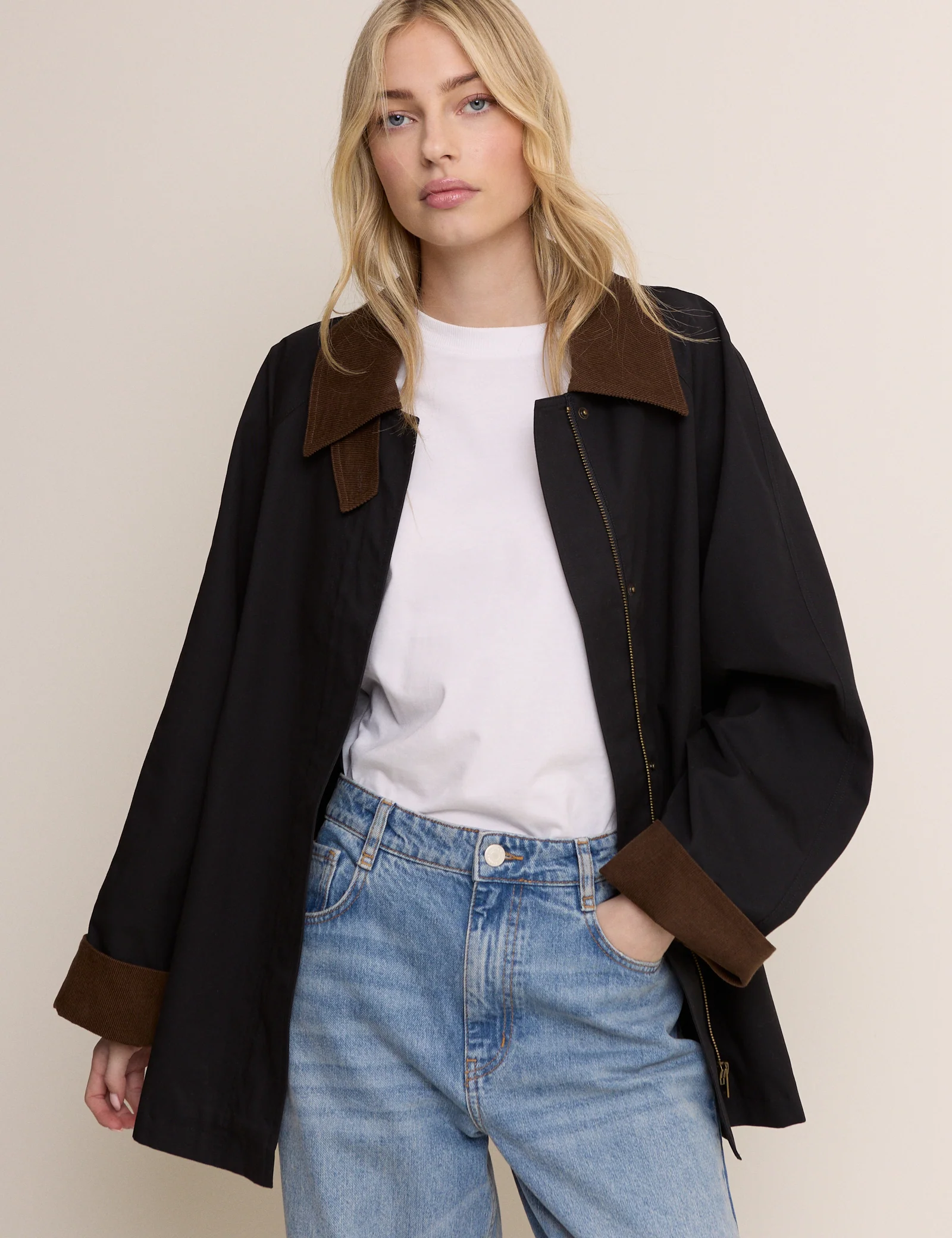 Dark Navy Cord Detail Barn Jacket