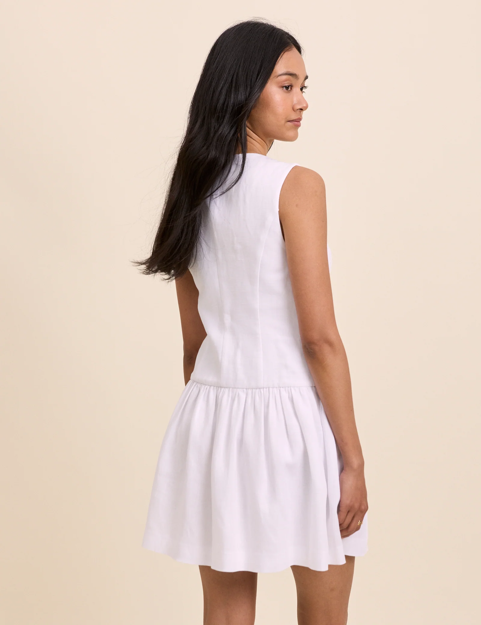 White Tailored Drop Waist Mini Dress - Image 5