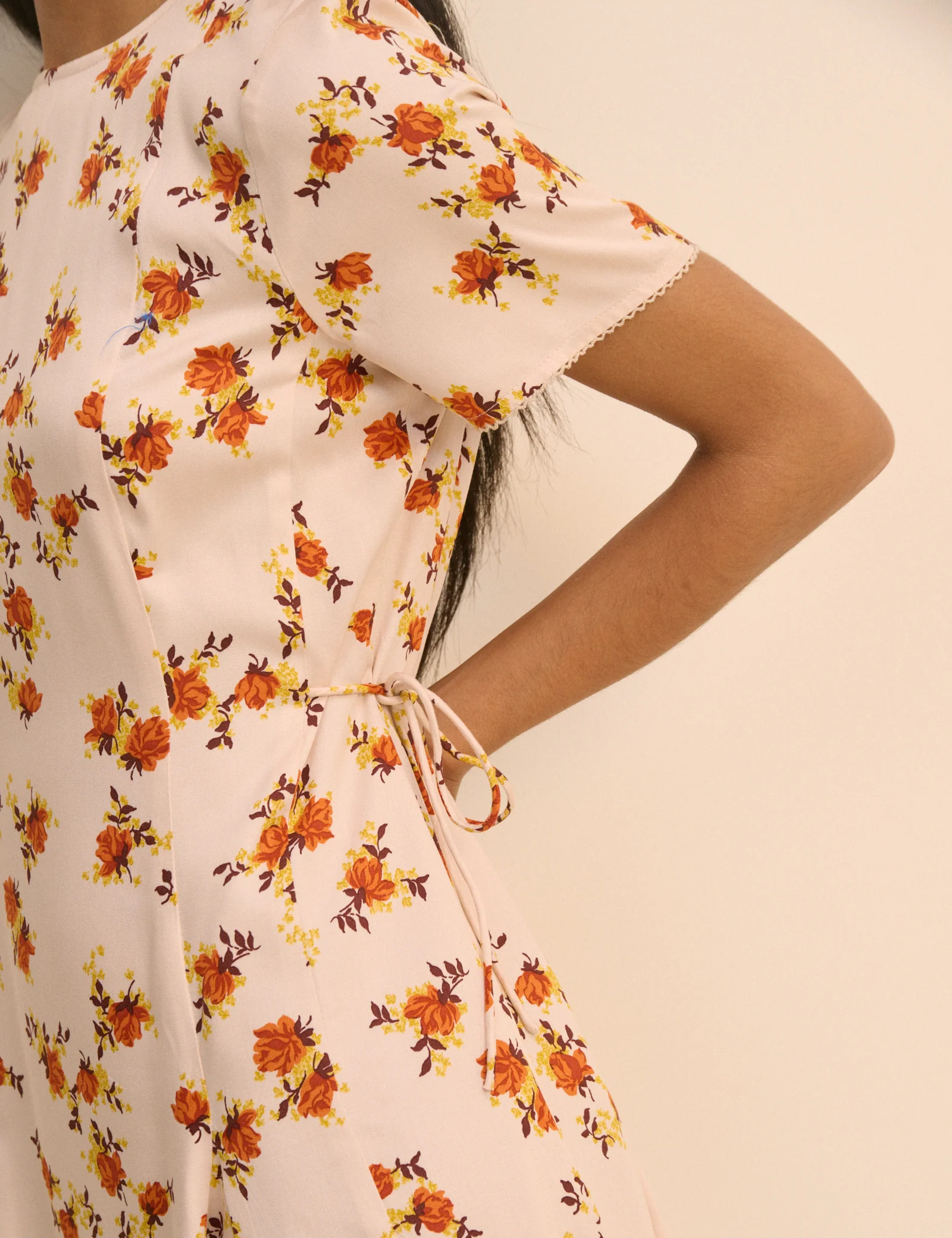 Cream and Orange Floral Gaia Mini Dress - Image 3
