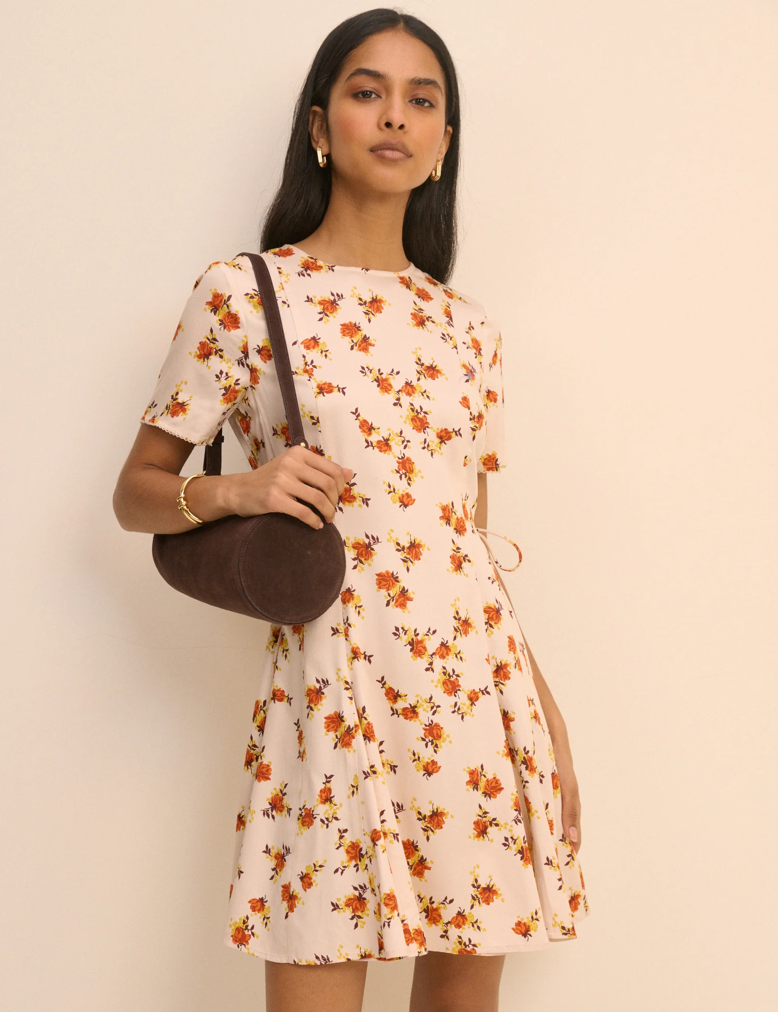 Cream and Orange Floral Gaia Mini Dress - Image 4