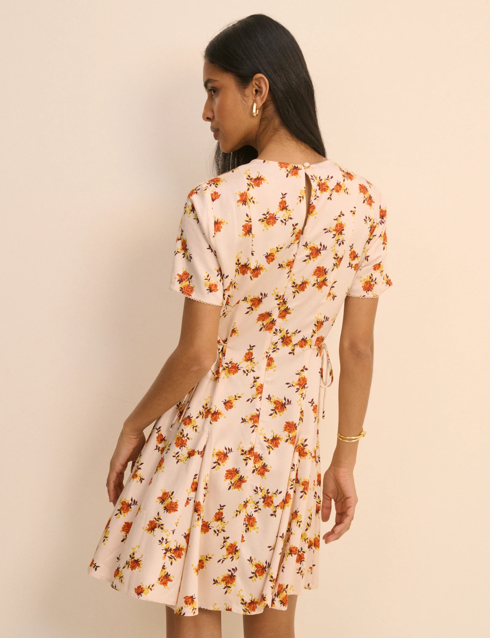 Cream and Orange Floral Gaia Mini Dress - Image 5